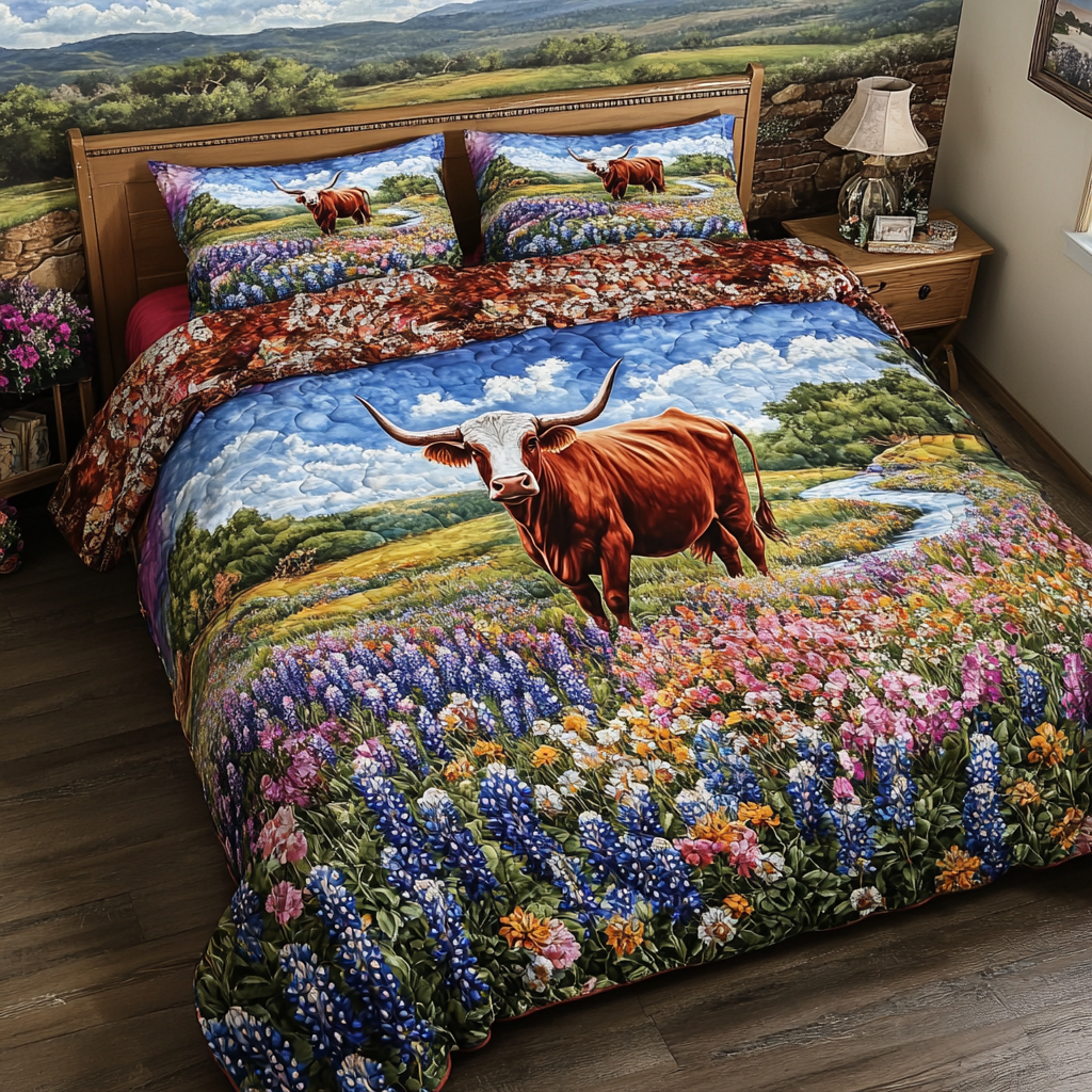Longhorn Cow Dream Quilted Bedding Set Best Comforter Sets Cow Print Gifts For Her