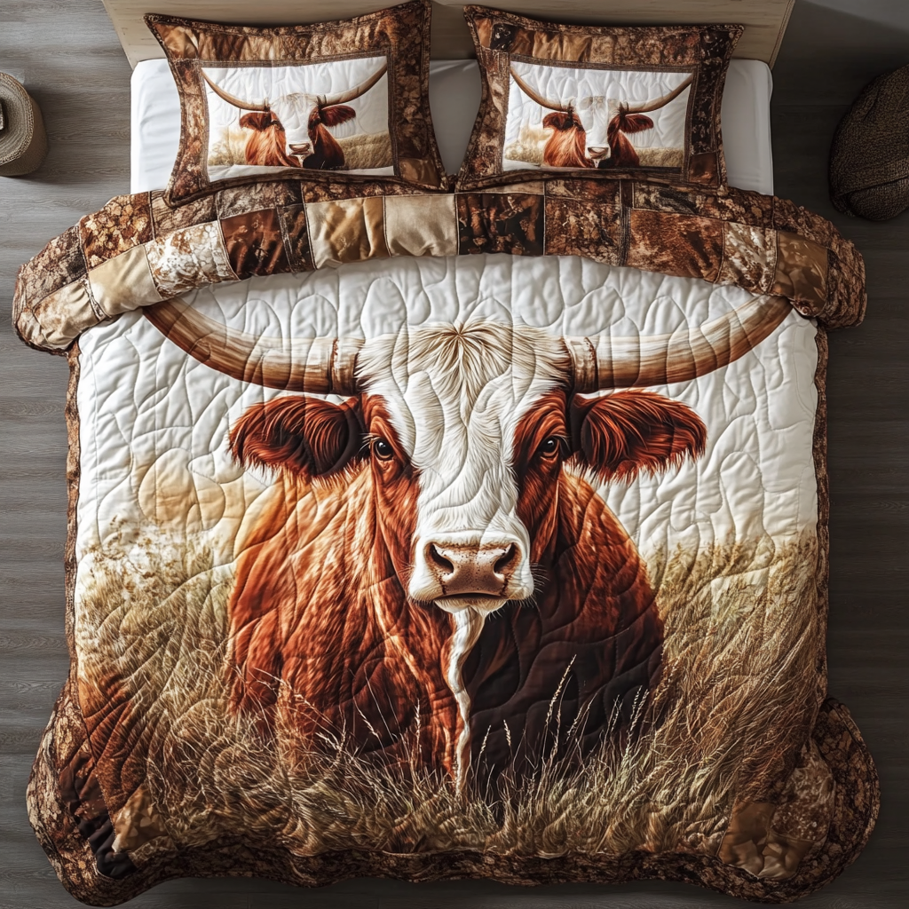 Longhorn Cow Legacy Quilted Bedding Set Unique Bed Sheet Set Cute Cow Gifts