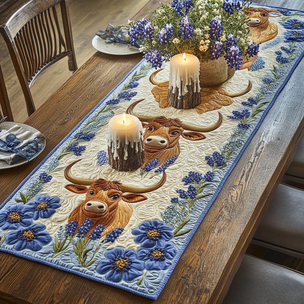 Longhorn Grace Quilted Table Runner Dinner Table Decor Ideas Texan Gift Items