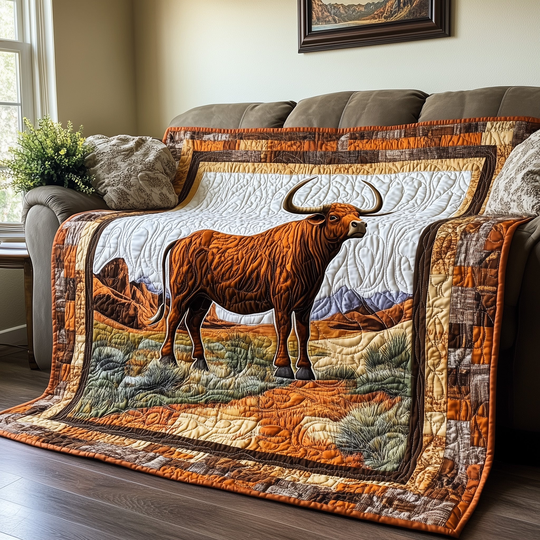 Longhorn Quilted Blanket Cute Soft BlanketChristmas Presents For Grandchildren