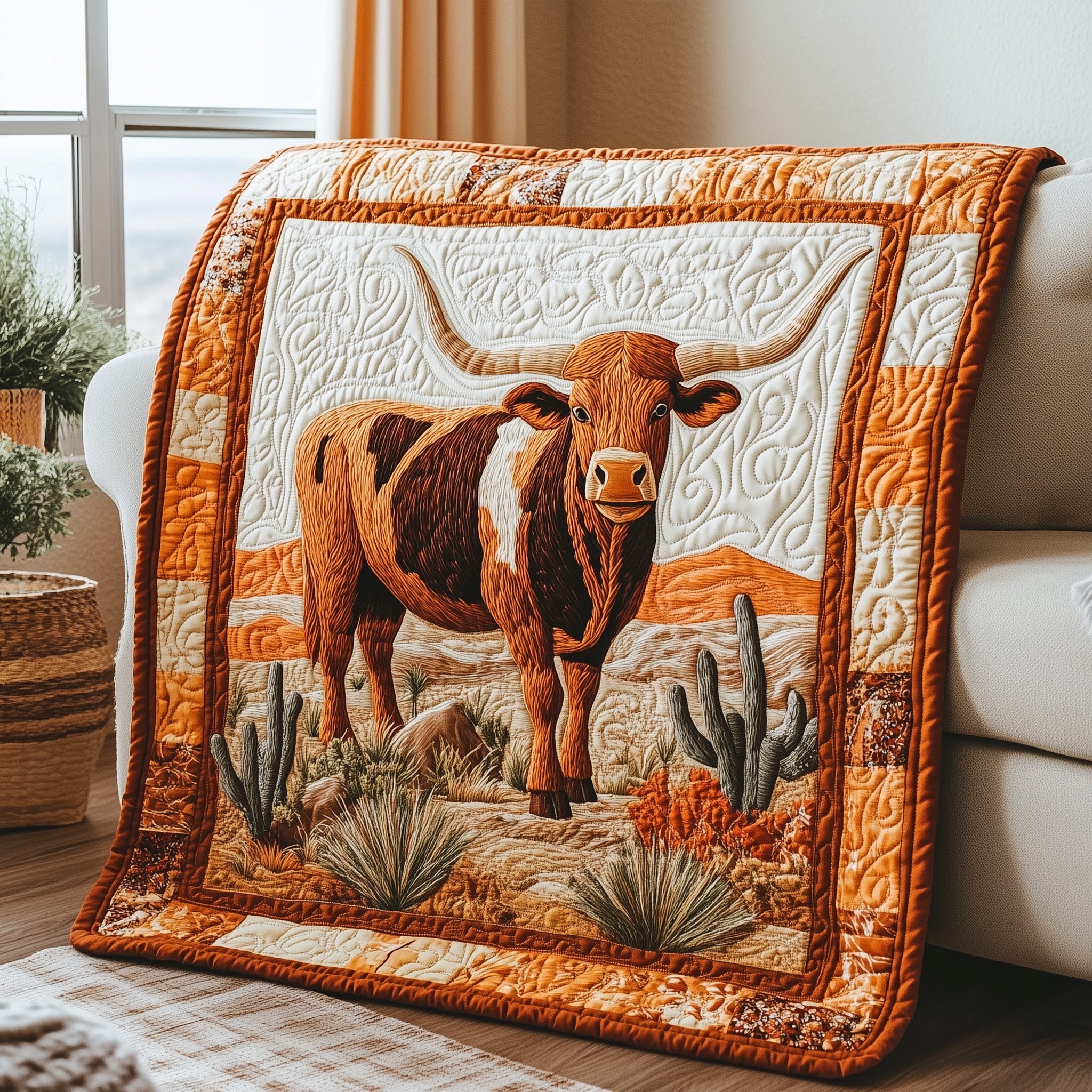 Longhorn Quilted Blanket Cute Soft BlanketGifts For Grandchildren For Christmas