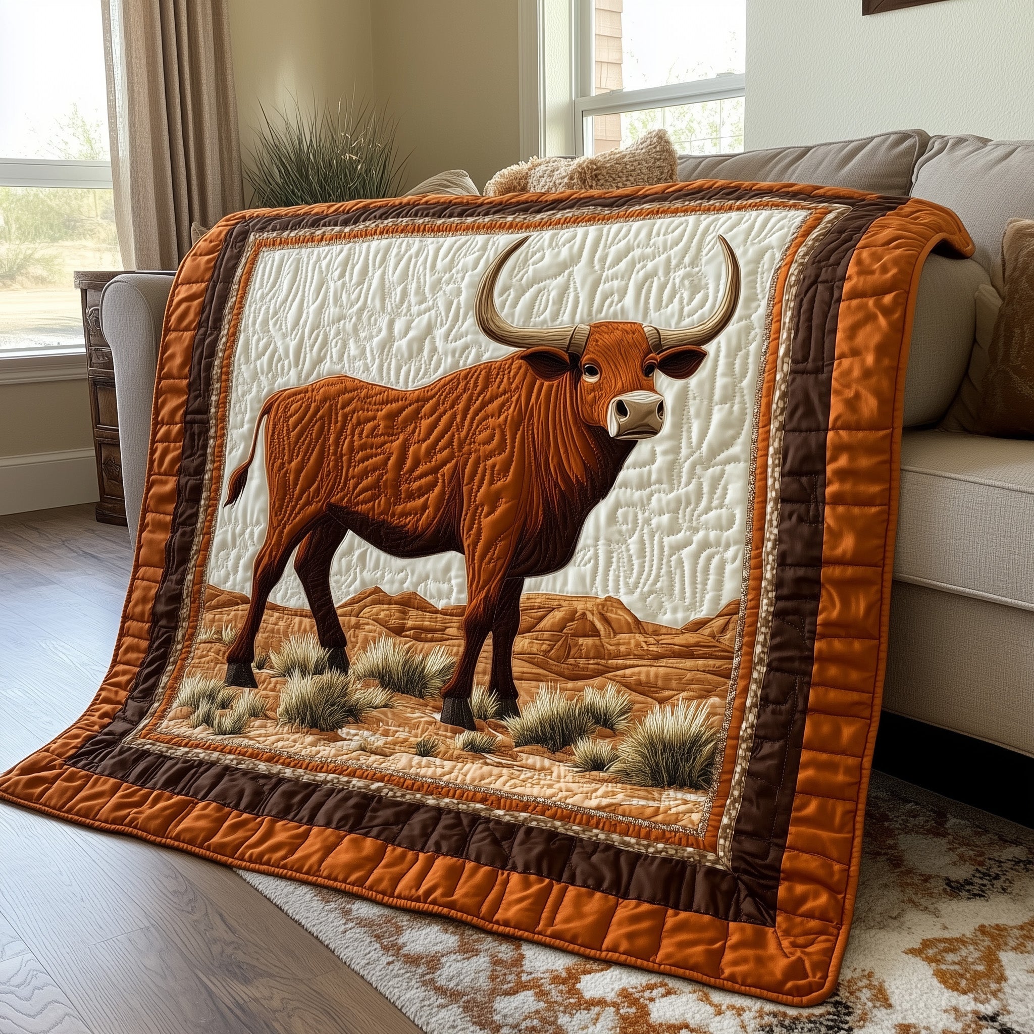Longhorn Quilted Blanket Cute Soft BlanketGrandchildren Christmas Gift Ideas