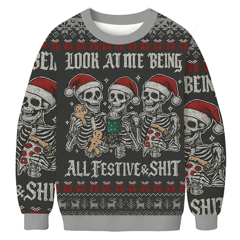 Look At Me Being Festive Skeleton Christmas Ugly Sweater Holiday Wear Skeleton Lover Gifts