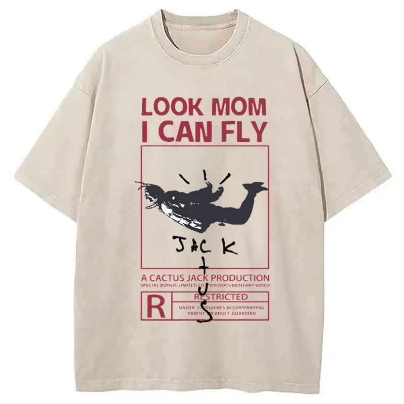 Look Mom I Can Fly Washed T-Shirt Trendy Everyday Casual Outfit Gifts For Friends