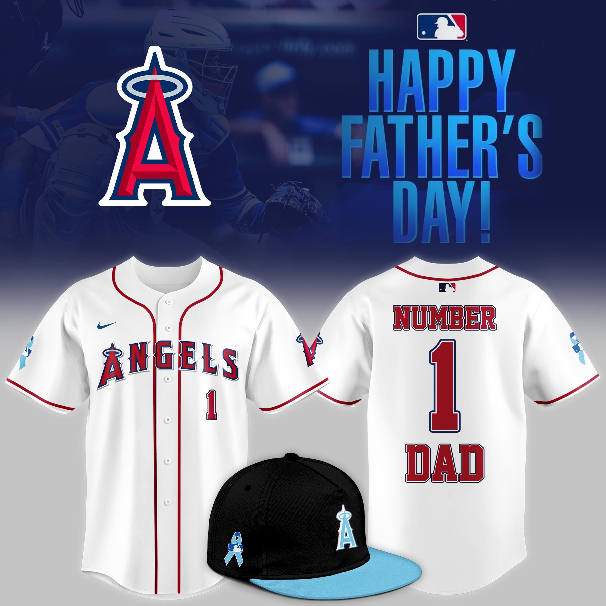 Los Angeles Angels 2025 Fathers Day Number 1 Dad Jersey Gifts For Baseball Fans