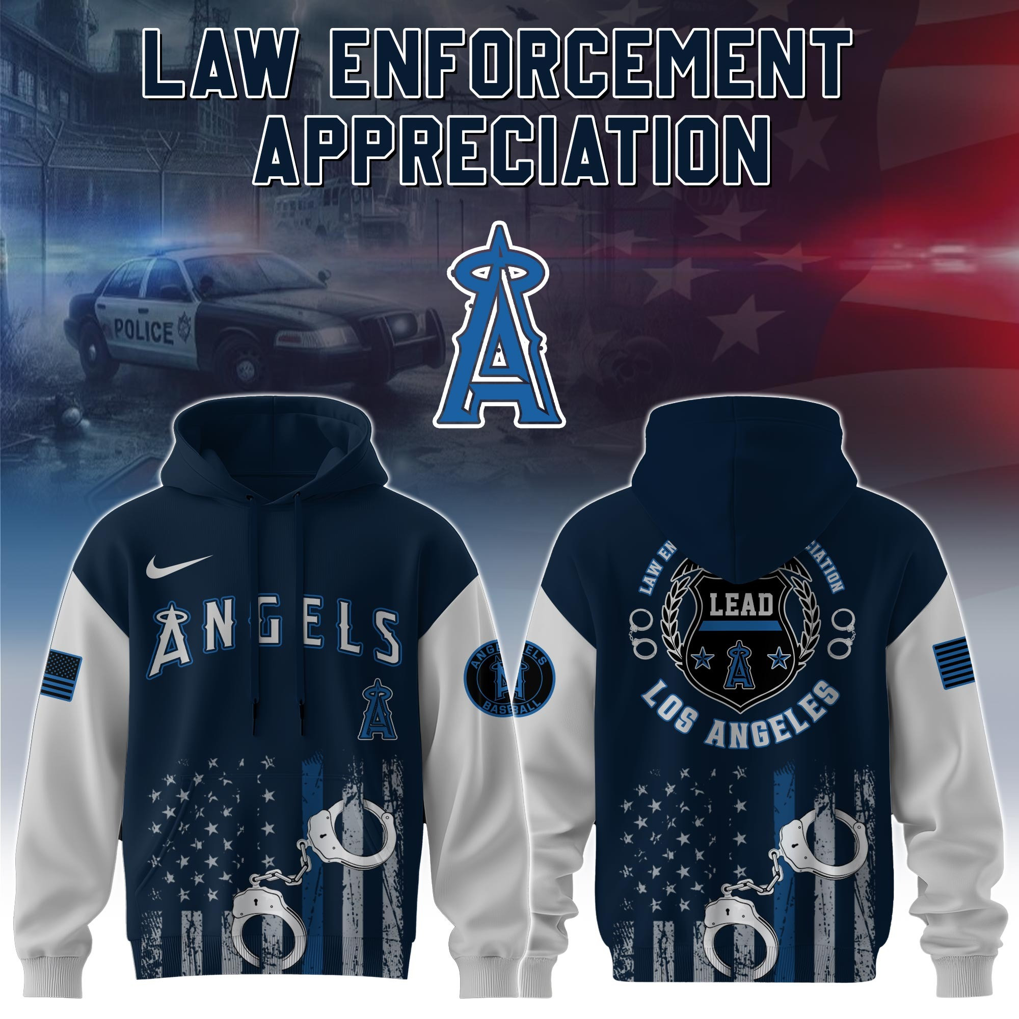 Los Angeles Angels MLB Law Enforcement Appreciation Day Hoodie Thin Blue Line Fan Gifts