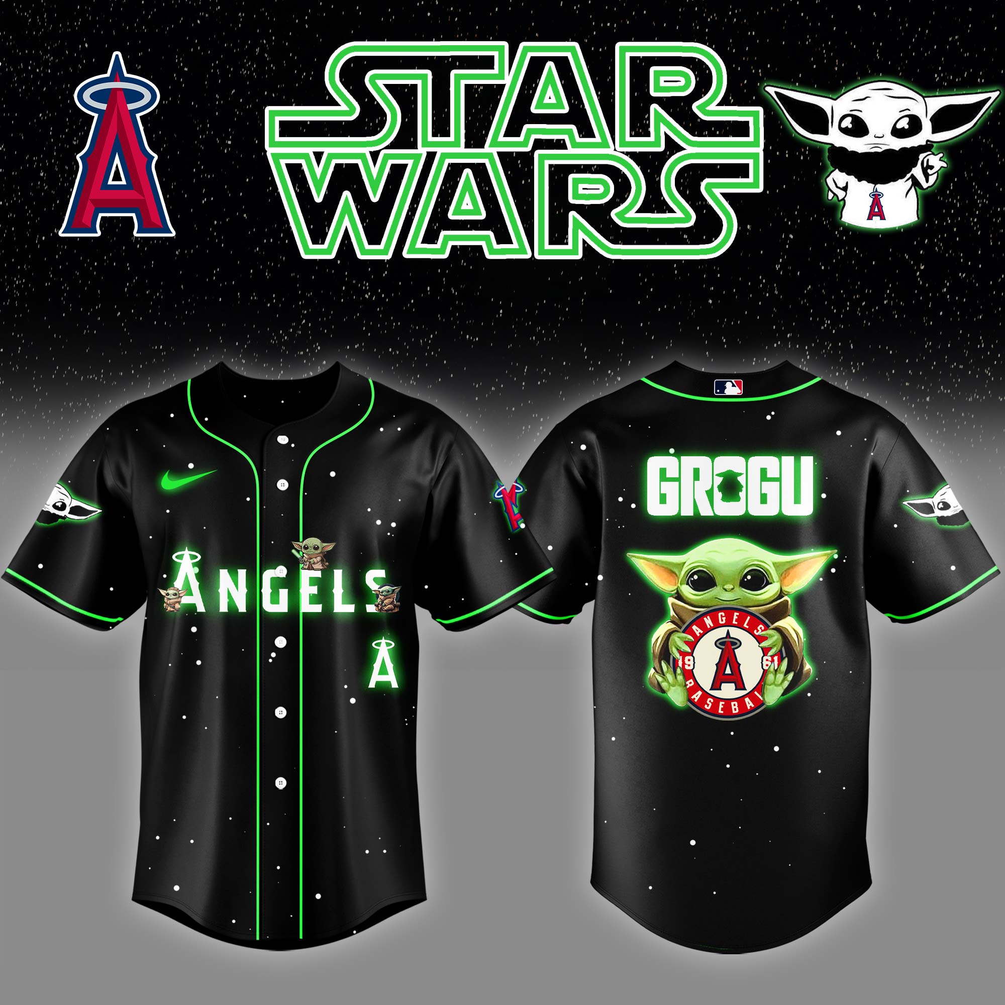 Los Angeles Angels x Stars Grogu Vader Night Baseball Jersey Gifts For Baseball Fans