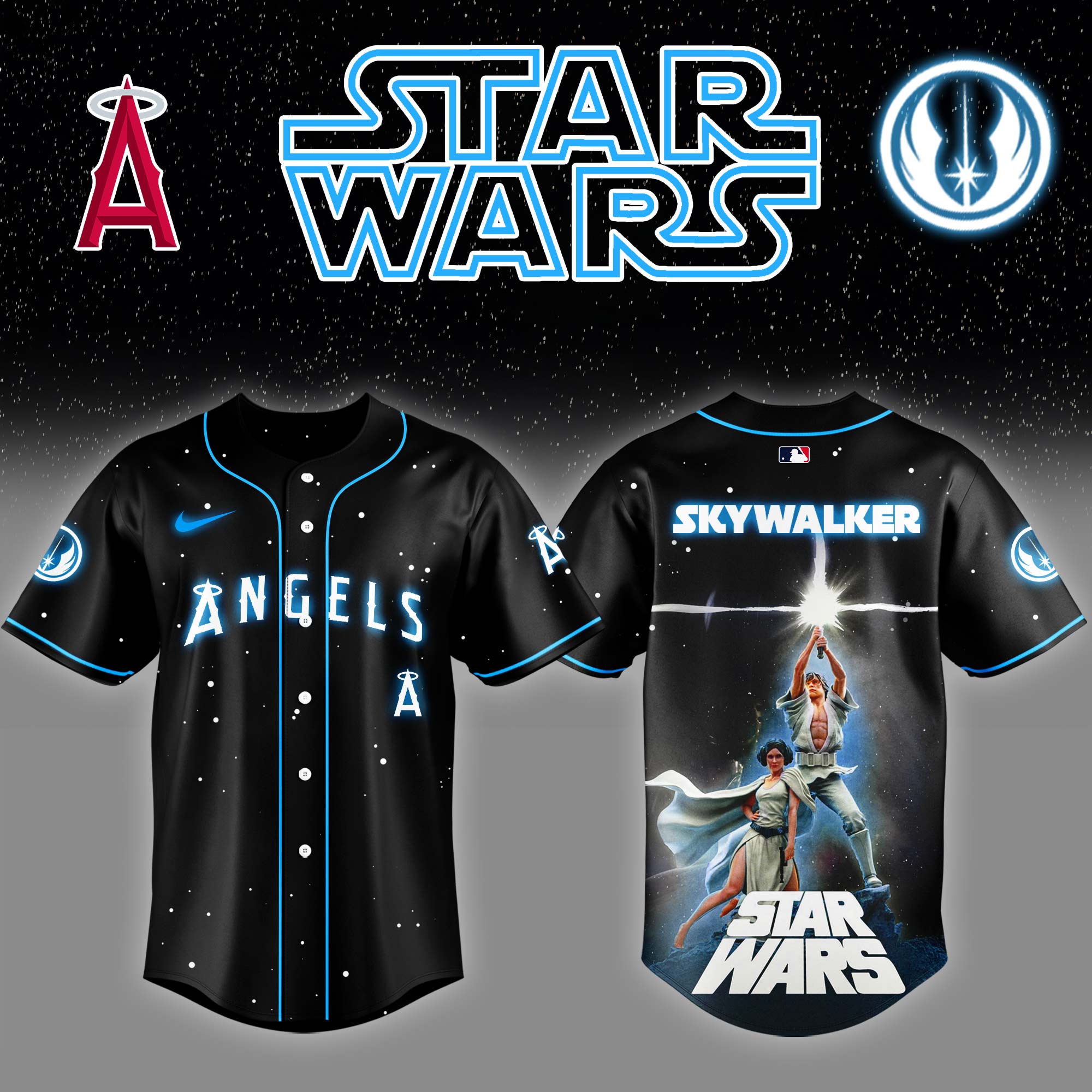 Los Angeles Angels x Stars Luke Skywalker Game Night Baseball Jersey Gift Ideas For Baseball Players