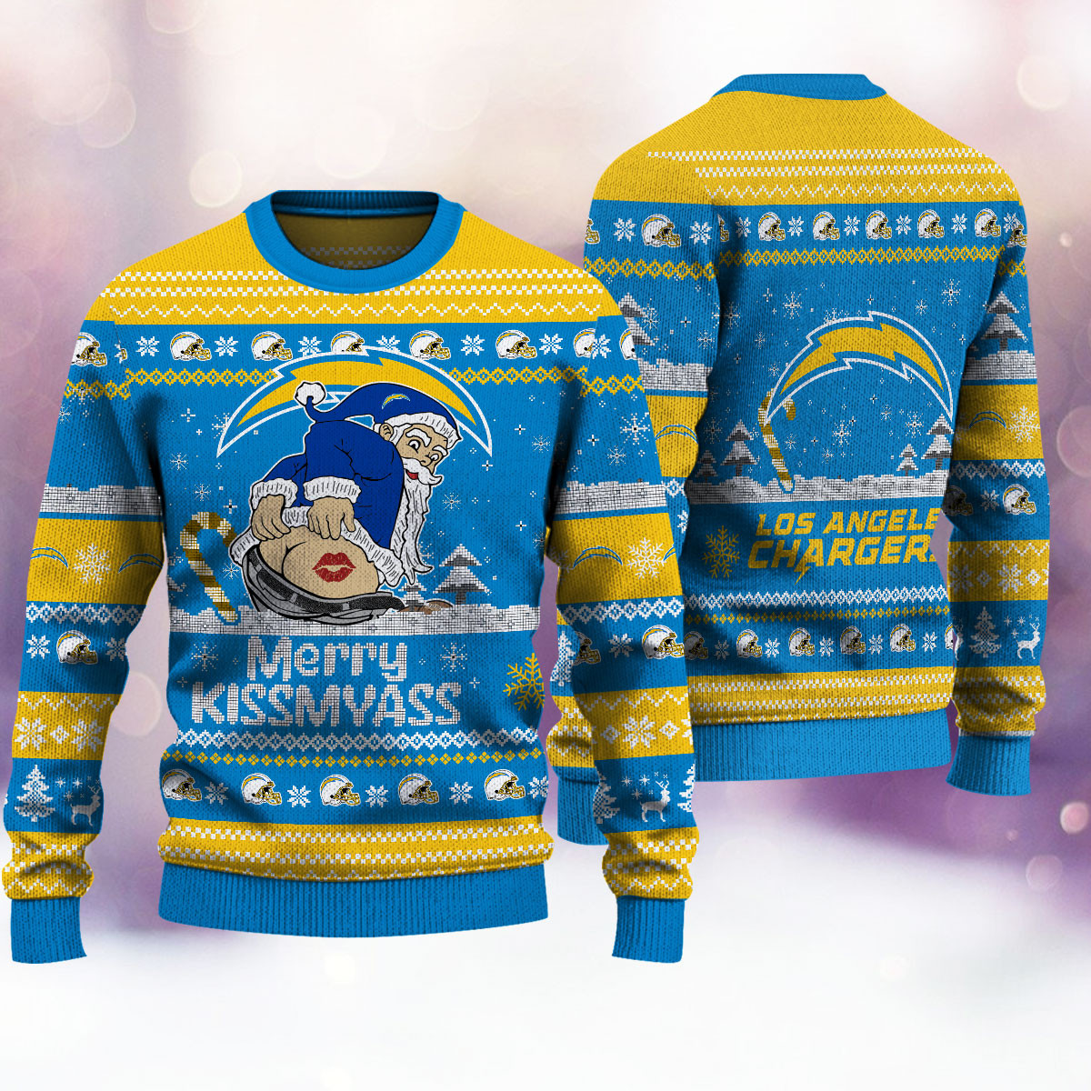 Los Angeles Chargers Santa Merry Kissmyass Ugly Christmas Sweater Funny Xmas Fan Gifts