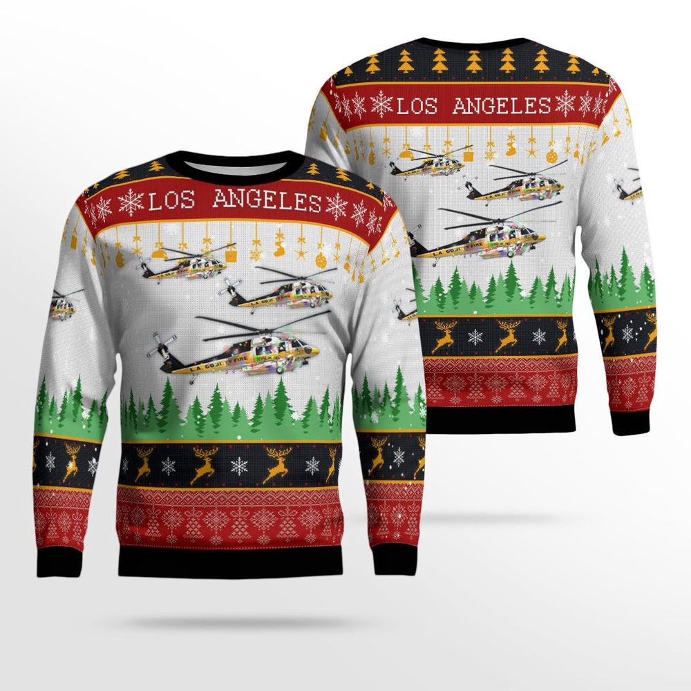 Los Angeles County Fire Department Sikorsky S-70A Firehawk Christmas AOP Christmas Unisex Sweaters Gift For Christmas