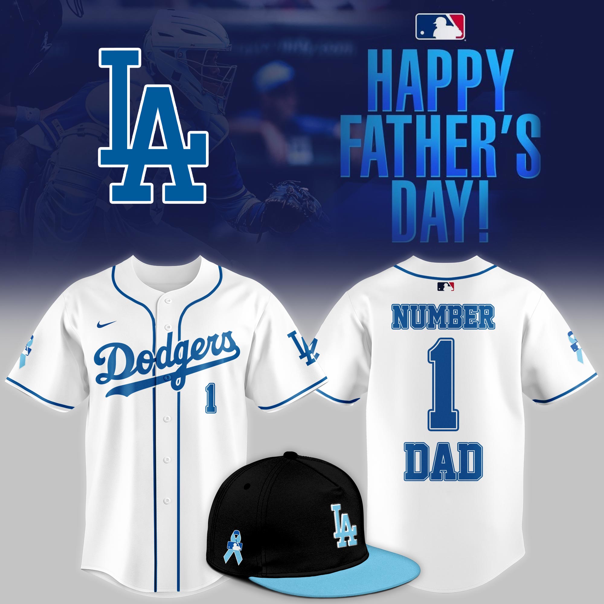Los Angeles Dodgers 2025 Fathers Day Number 1 Dad Jersey Dodgers Merch Gift Ideas For Baseball Players