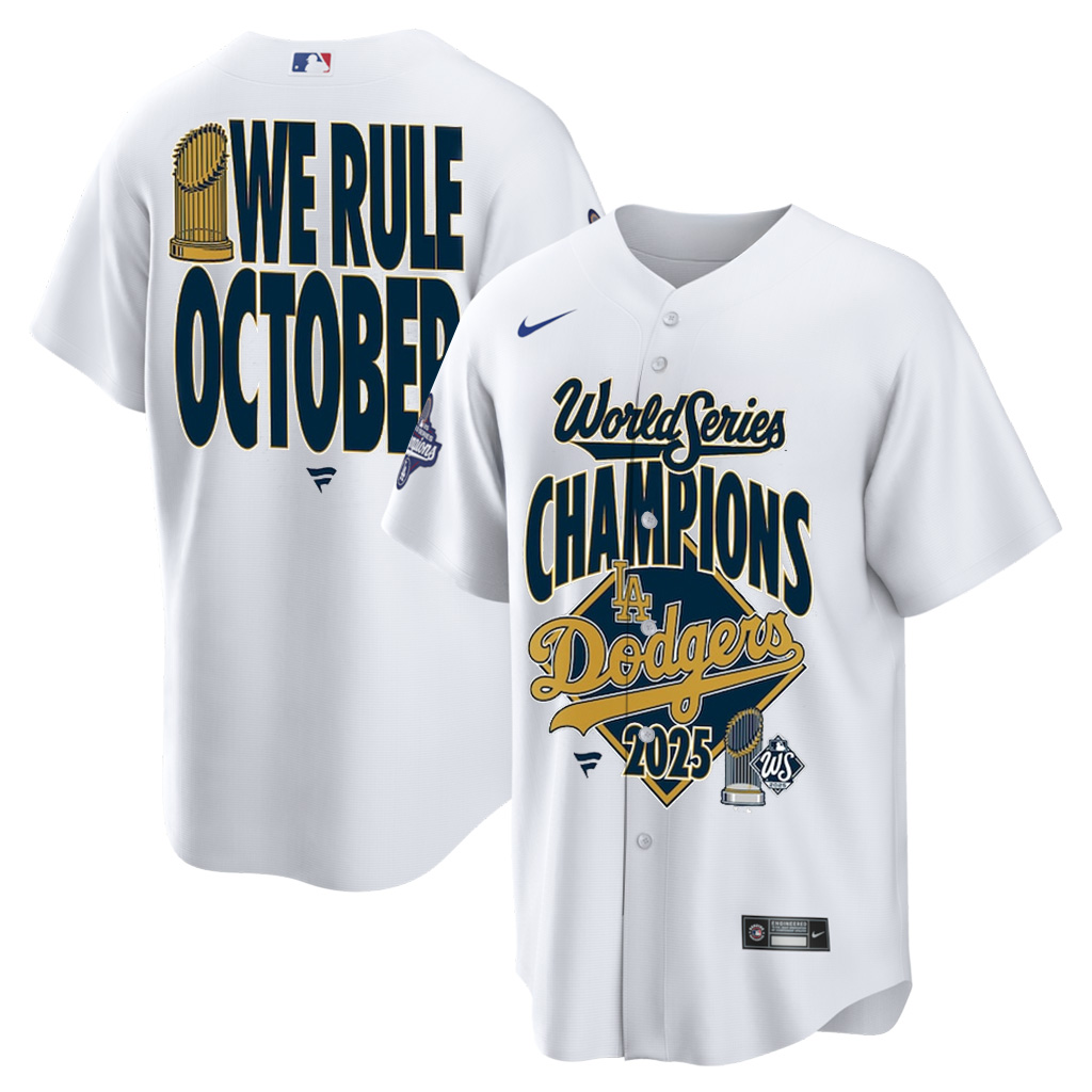 Los Angeles Dodgers Back To Back Champions Jersey We Rule October Dodgers World Series Merch 2025