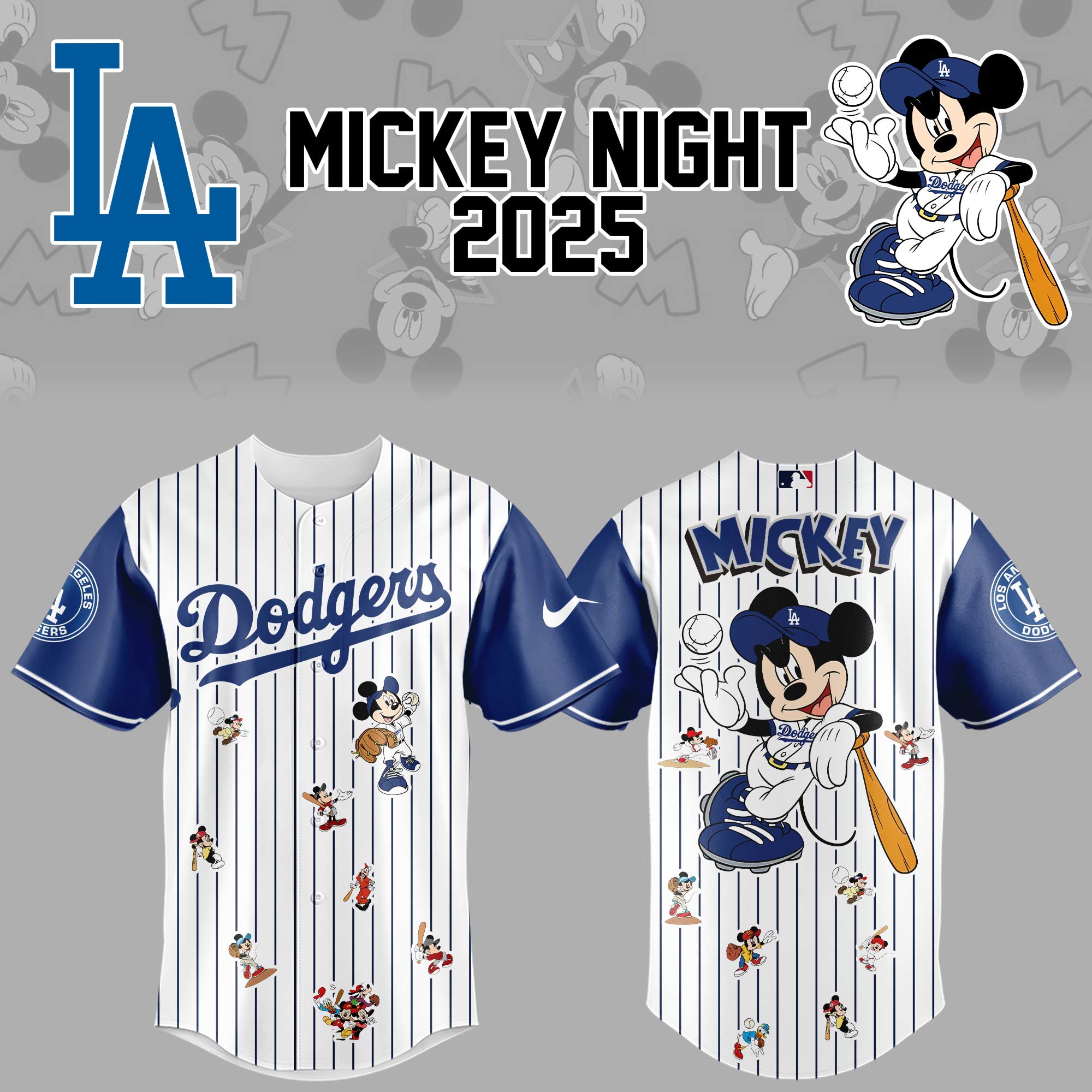 Los Angeles Dodgers Baseball Mickey Night Jersey Baseball Father's Day Gifts
