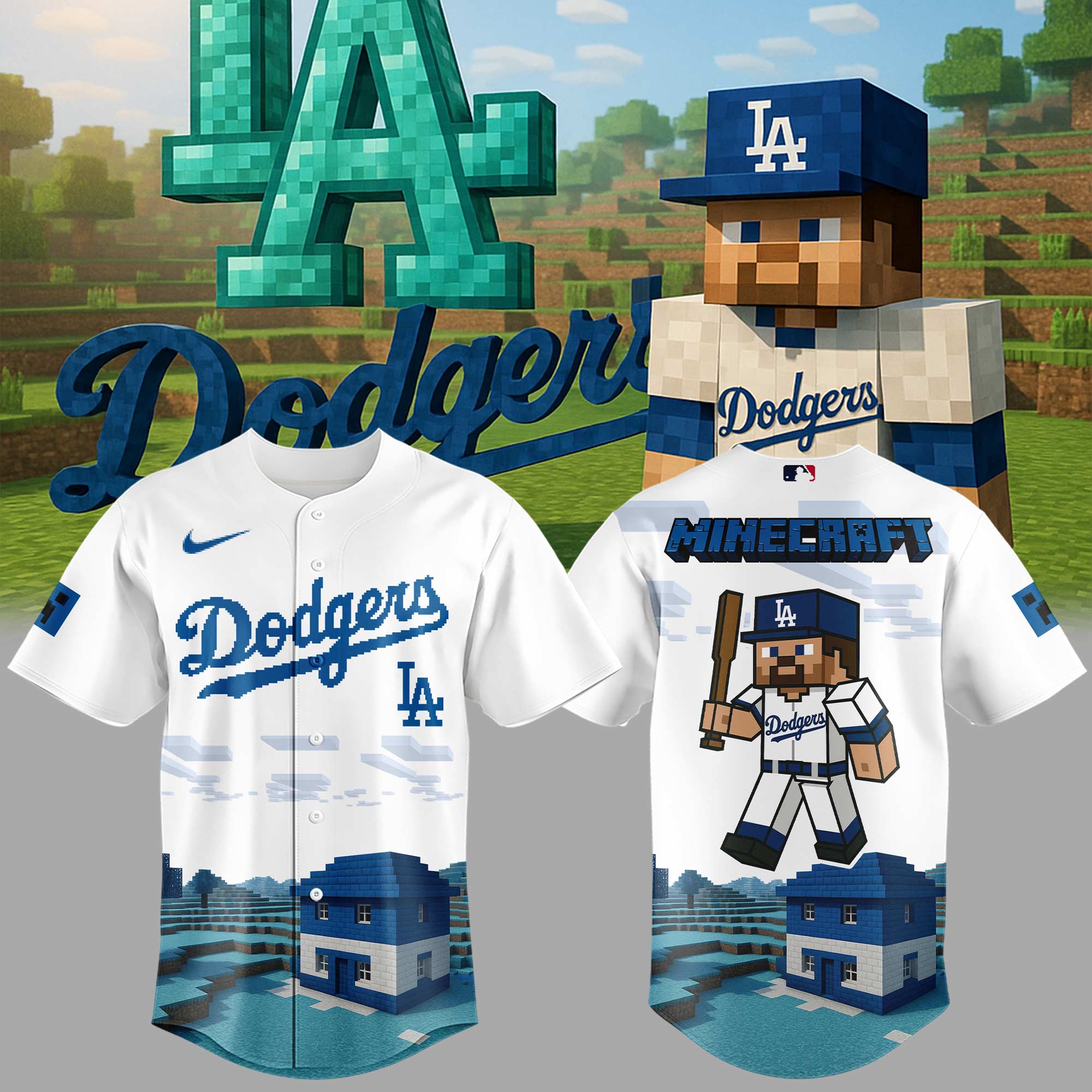 Los Angeles Dodgers Baseball Minecraft Night Jersey Gifts For Baseball Fans