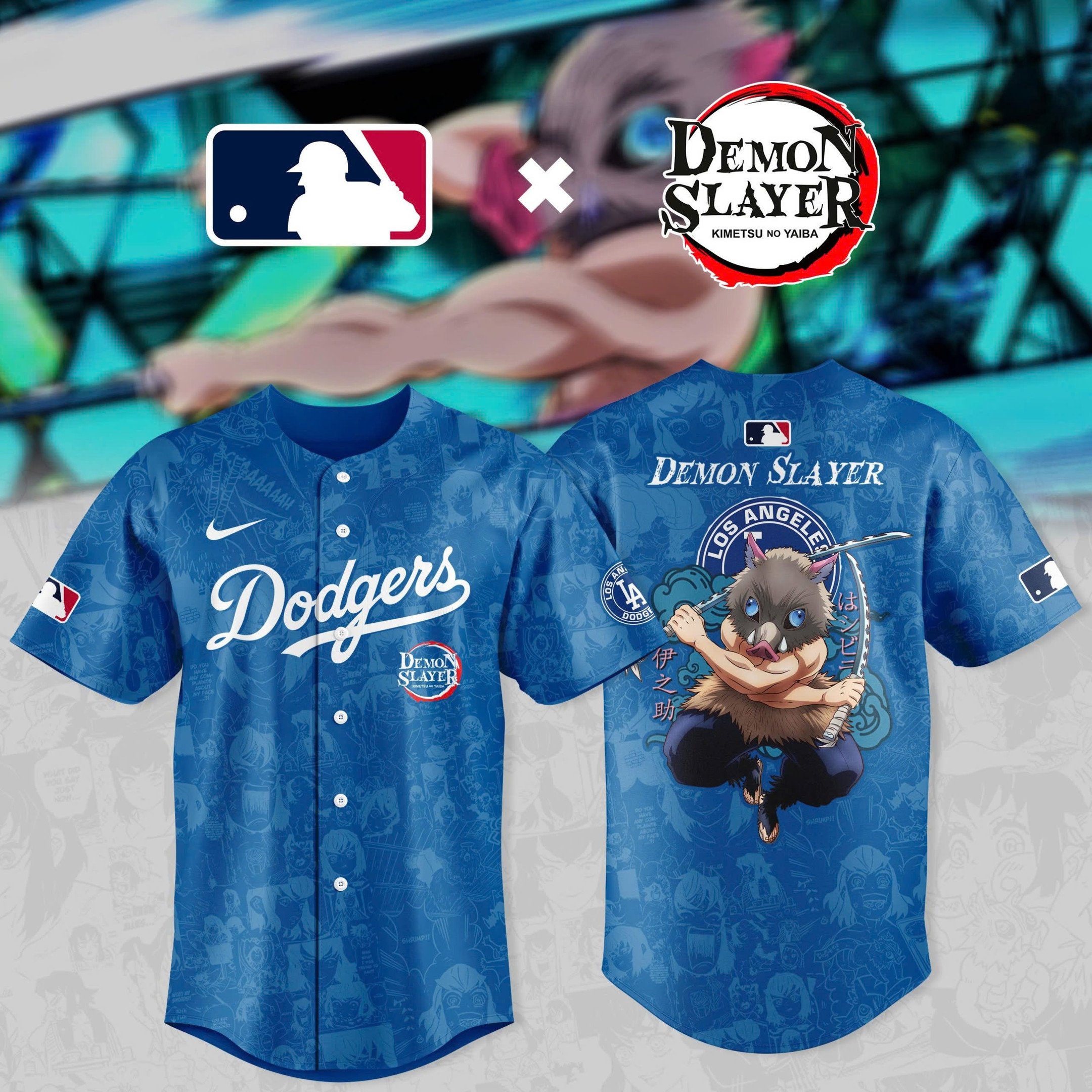 Los Angeles Dodgers Demon Slayer Inosuke X Dodgers Baseball Jersey Gifts For Dodgers Fans