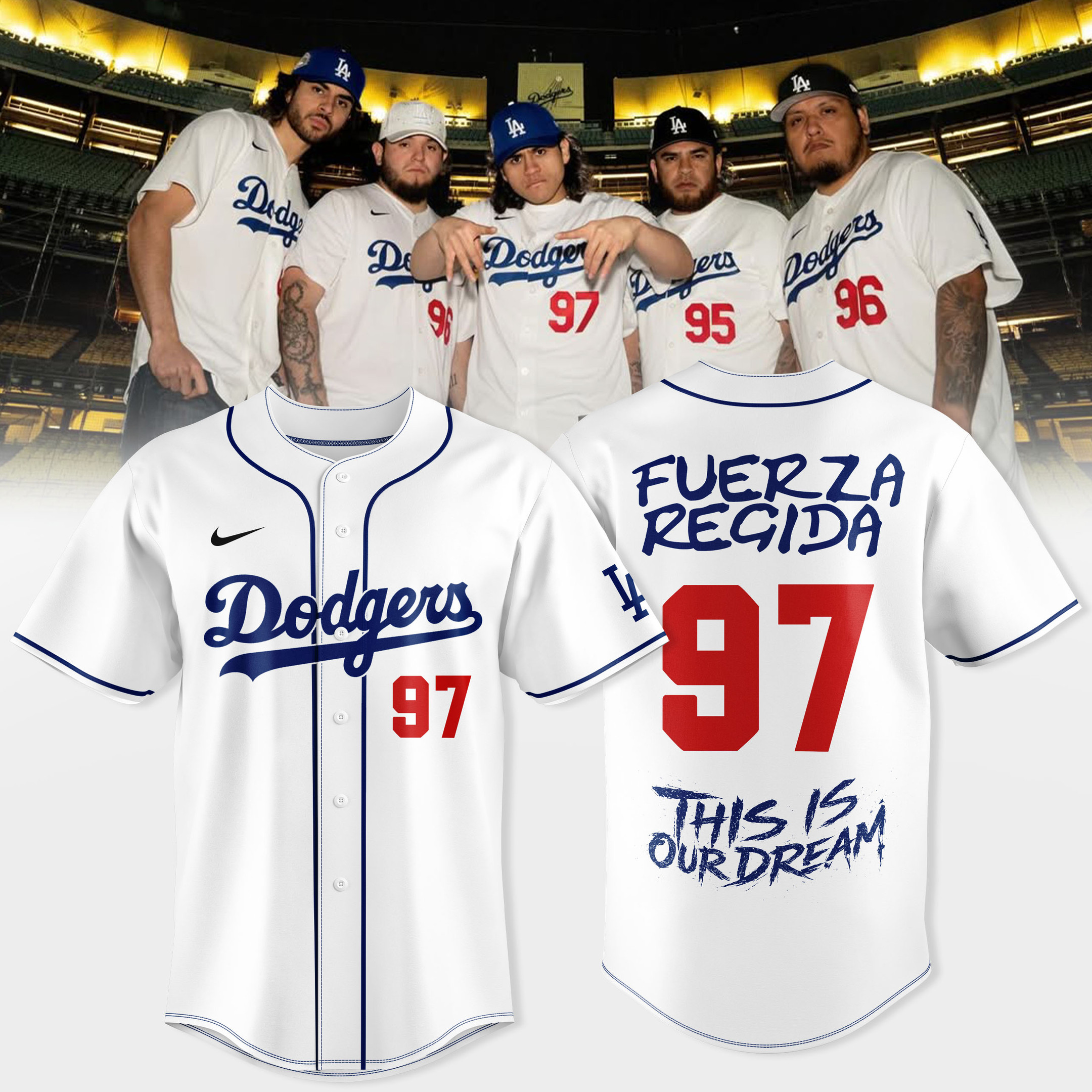 Los Angeles Dodgers Dreams x Fuerza Regida Baseball Jersey Game Day Clothing Gift For Father's Day