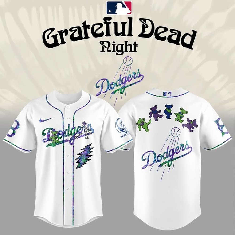 Los Angeles Dodgers Grateful Dead Night Limited Edition White Jersey Dodgers Merch Unique Baseball Gifts For Fans