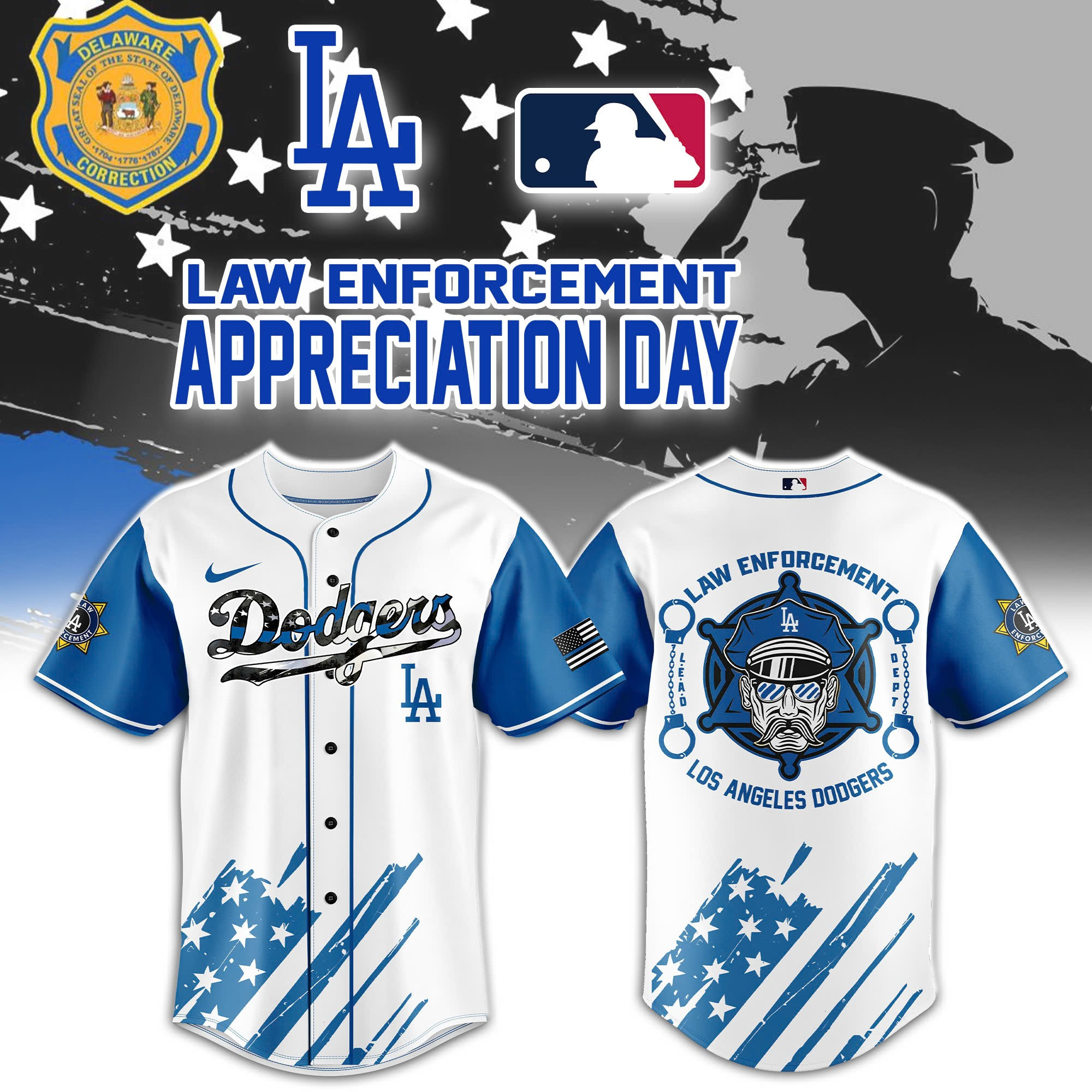 Los Angeles Dodgers Law Enforcement Appreciation Day Baseball Jersey Gifts For Baseball Lovers