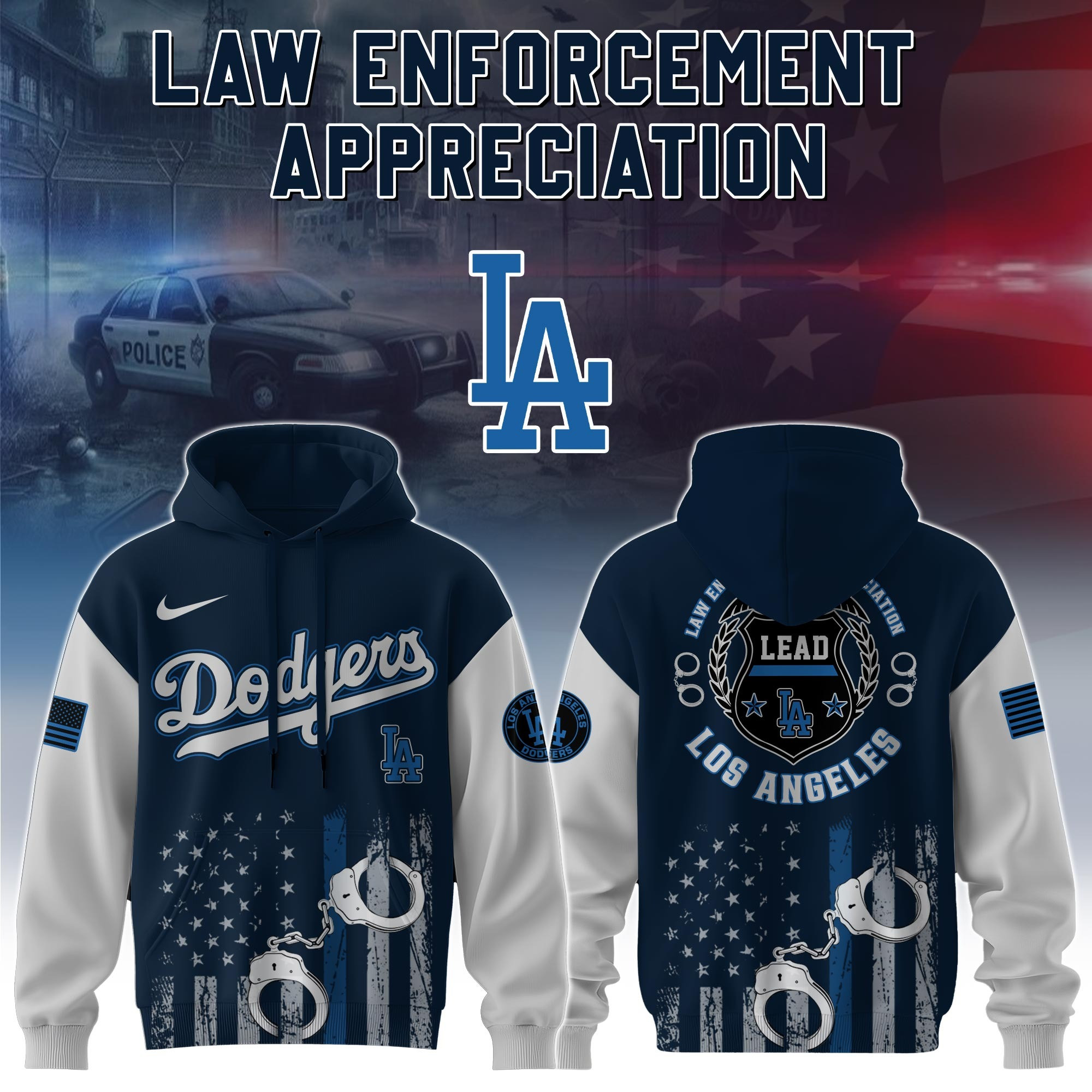 Los Angeles Dodgers MLB Law Enforcement Appreciation Day Hoodie Thin Blue Line Fan Gifts