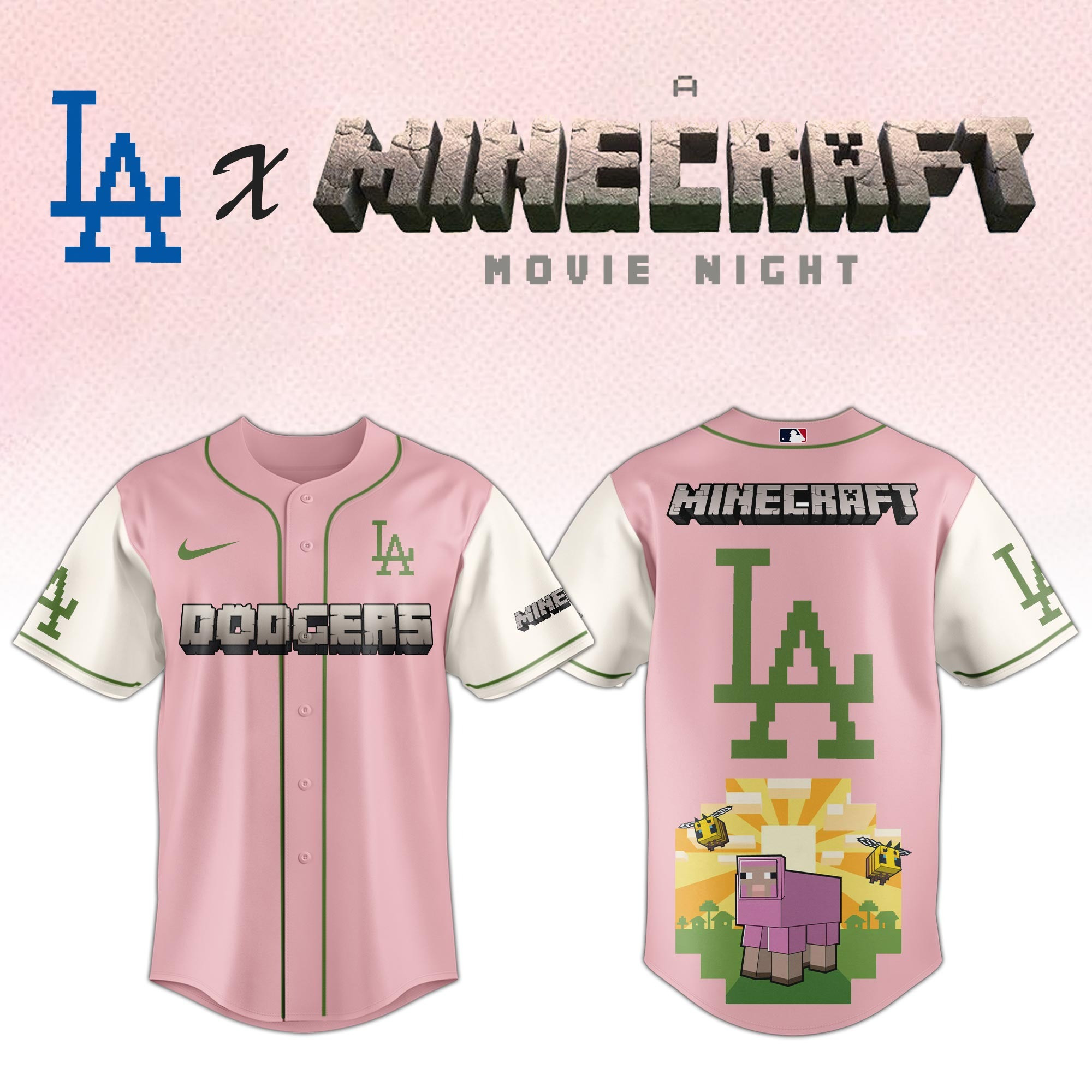 Los Angeles Dodgers MLB x A MINECRAFT MOVIE Night Jersey Cool Gifts For Baseball Lovers
