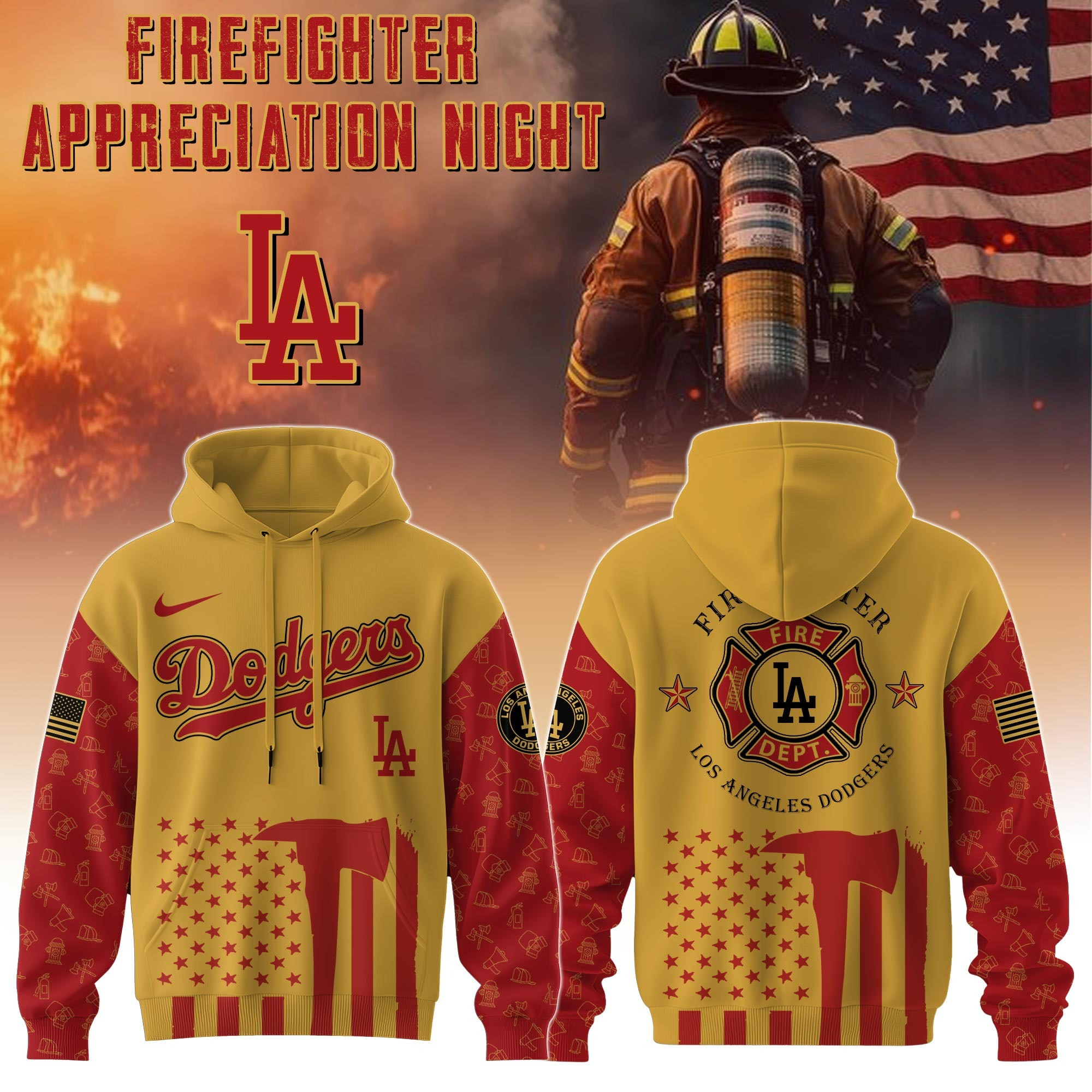 Los Angeles Dodgers MLB X Firefighter Appreciation Night Hoodie Baseball Fan Merch Gifts
