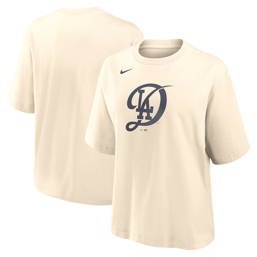 Los Angeles Dodgers Nike Natural City Connect Logo Boxy T-Shirt Women's Fan Gifts For Her