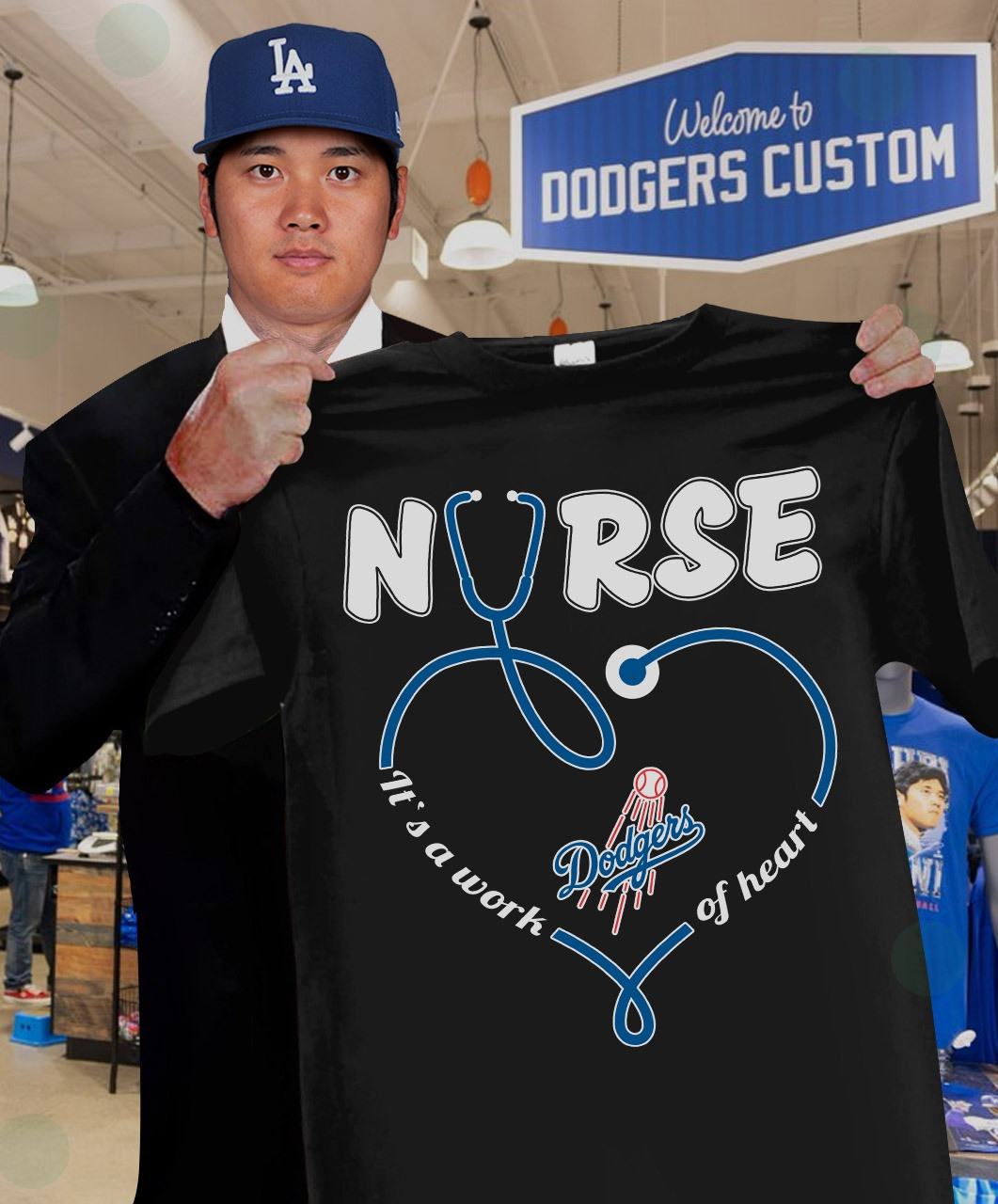 Los Angeles Dodgers Nurse It's A Work Of Heart T-Shirt Best Gifts For Nurse Baseball Fans