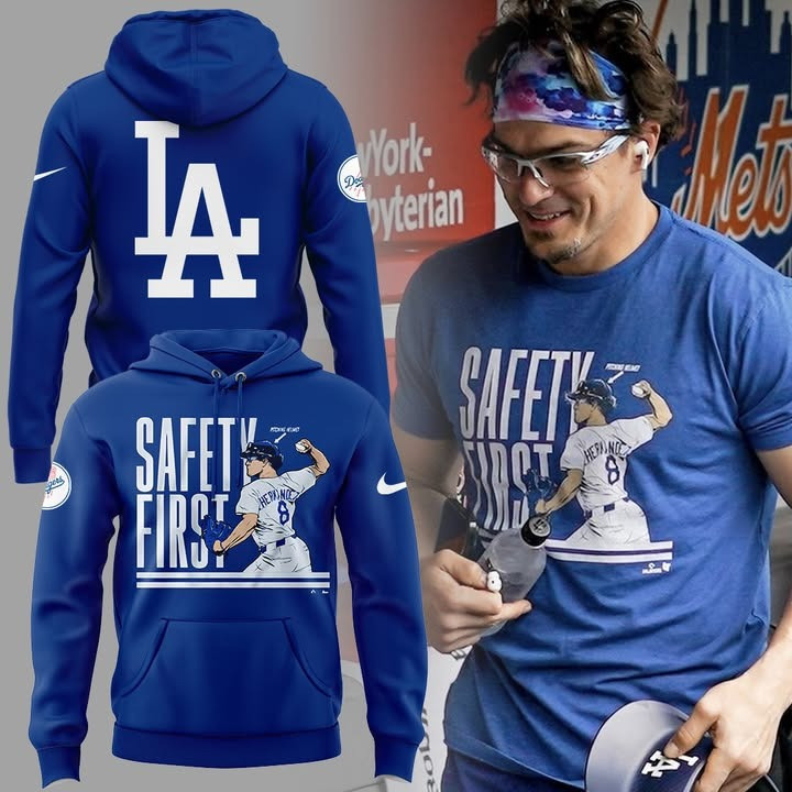 Los Angeles Dodgers Safety First Hoodie Blue LA Dodgers Merch Baseball Lovers Fan Gifts