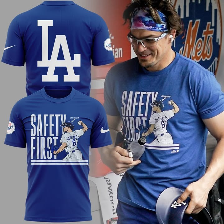 Los Angeles Dodgers Safety First T-Shirt Blue LA Dodgers Merch Baseball Lovers Fan Gifts