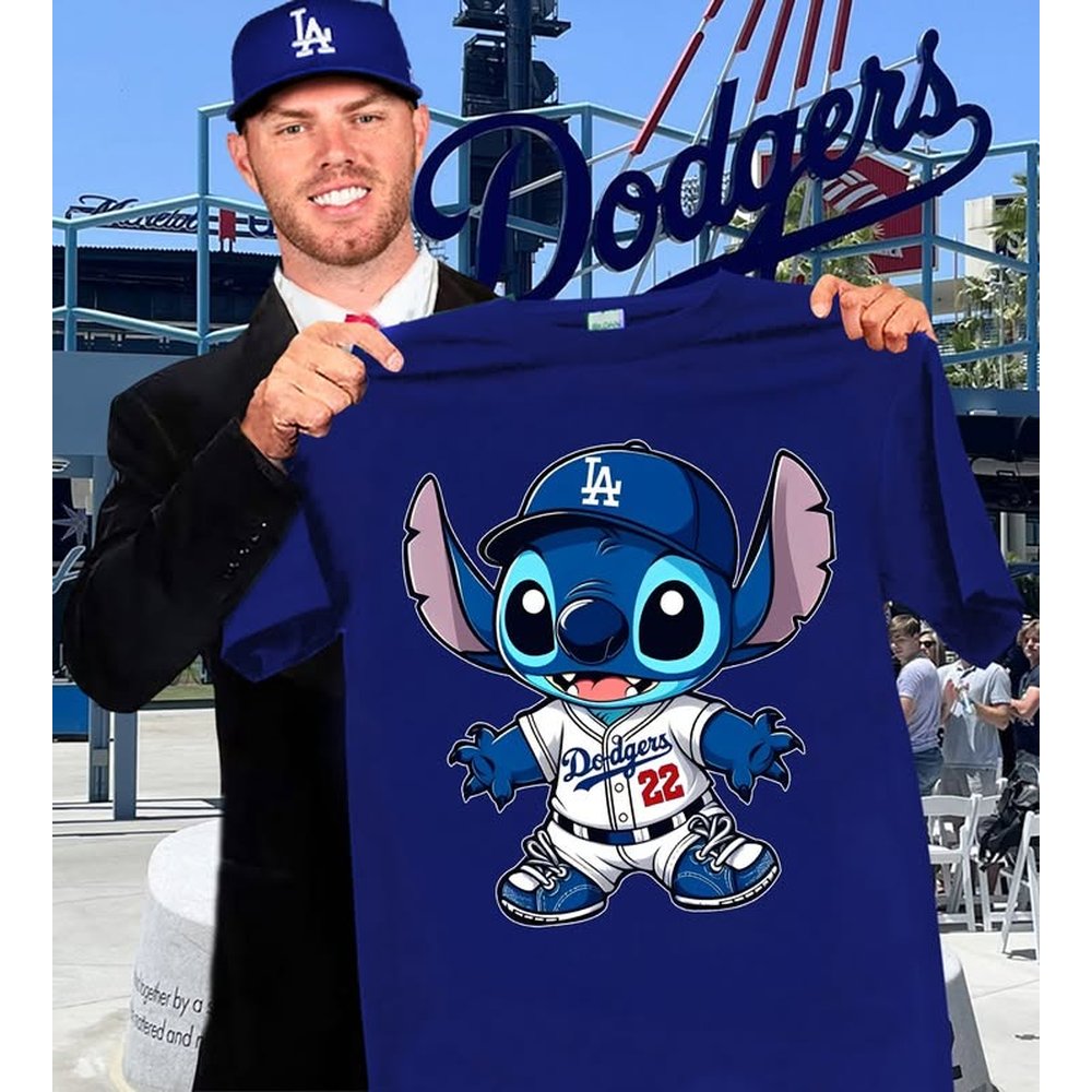 Los Angeles Dodgers Stitch Meets The Dodgers T-Shirt Best Gifts For Baseball Players