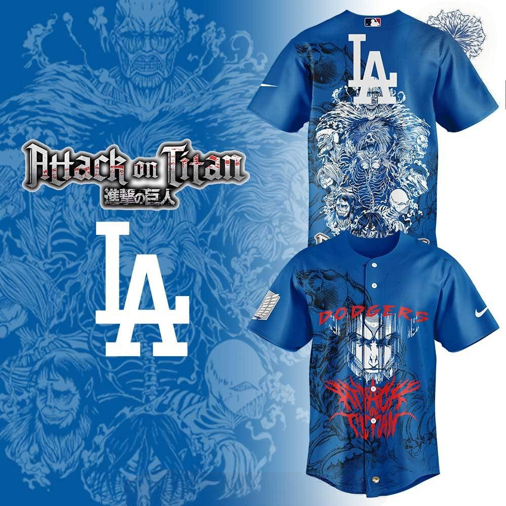 Los Angeles Dodgers x Attack on Titan Baseball Jersey Baseball Player Gift Ideas