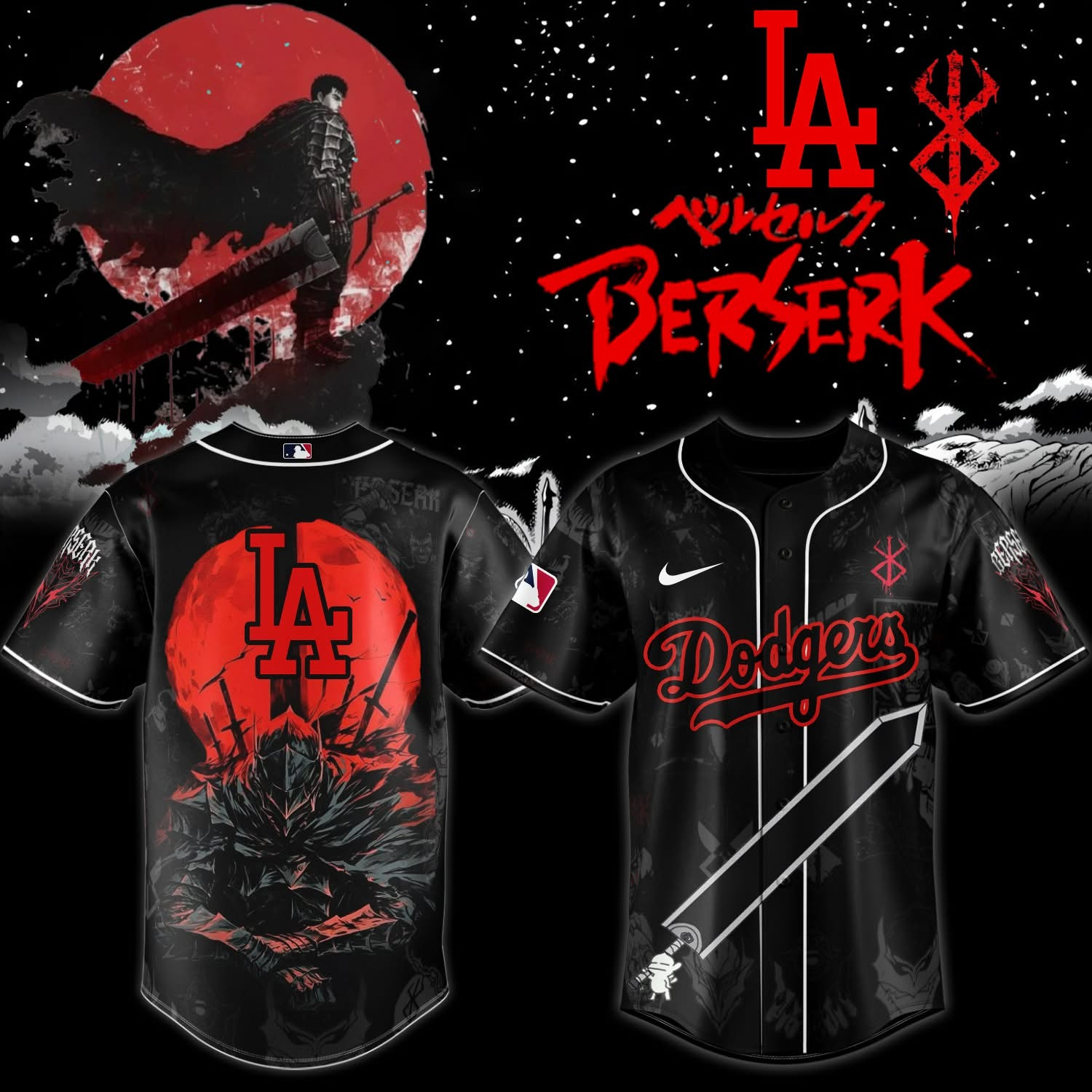 Los Angeles Dodgers X Berserk Jersey MLB Merch Baseball Berserk Anime Gifts For Fans