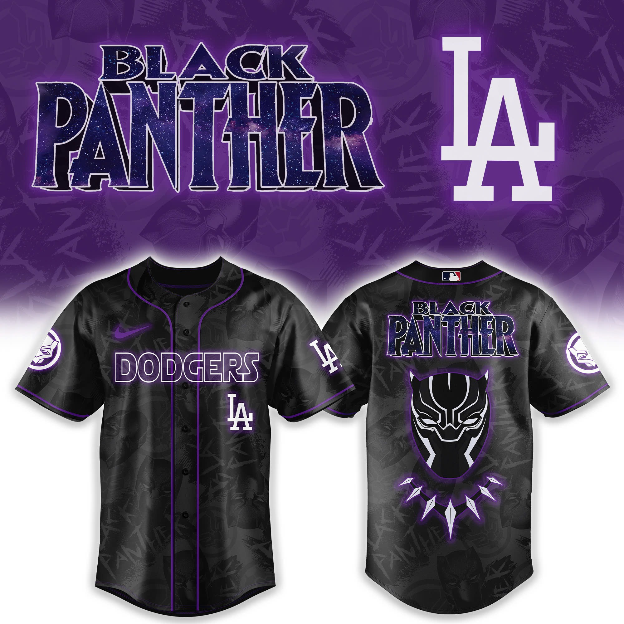 Los Angeles Dodgers x Black Panther Avengers Jersey Cool Gifts For Baseball Lovers