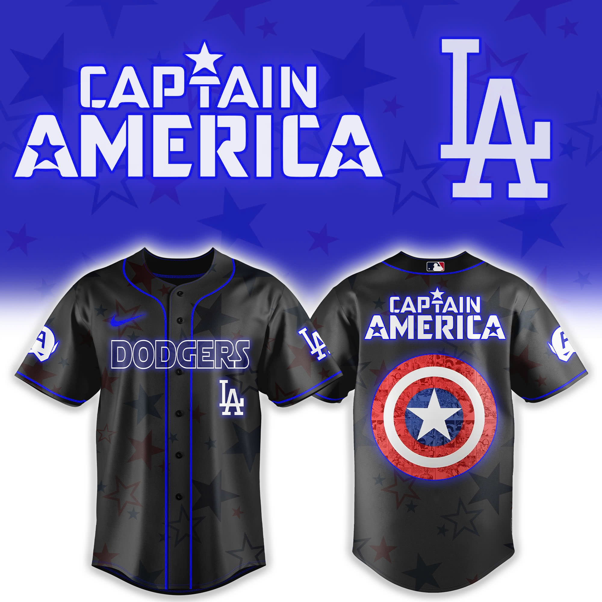 Los Angeles Dodgers x Captain America Avengers Jersey Presents For Baseball Fans