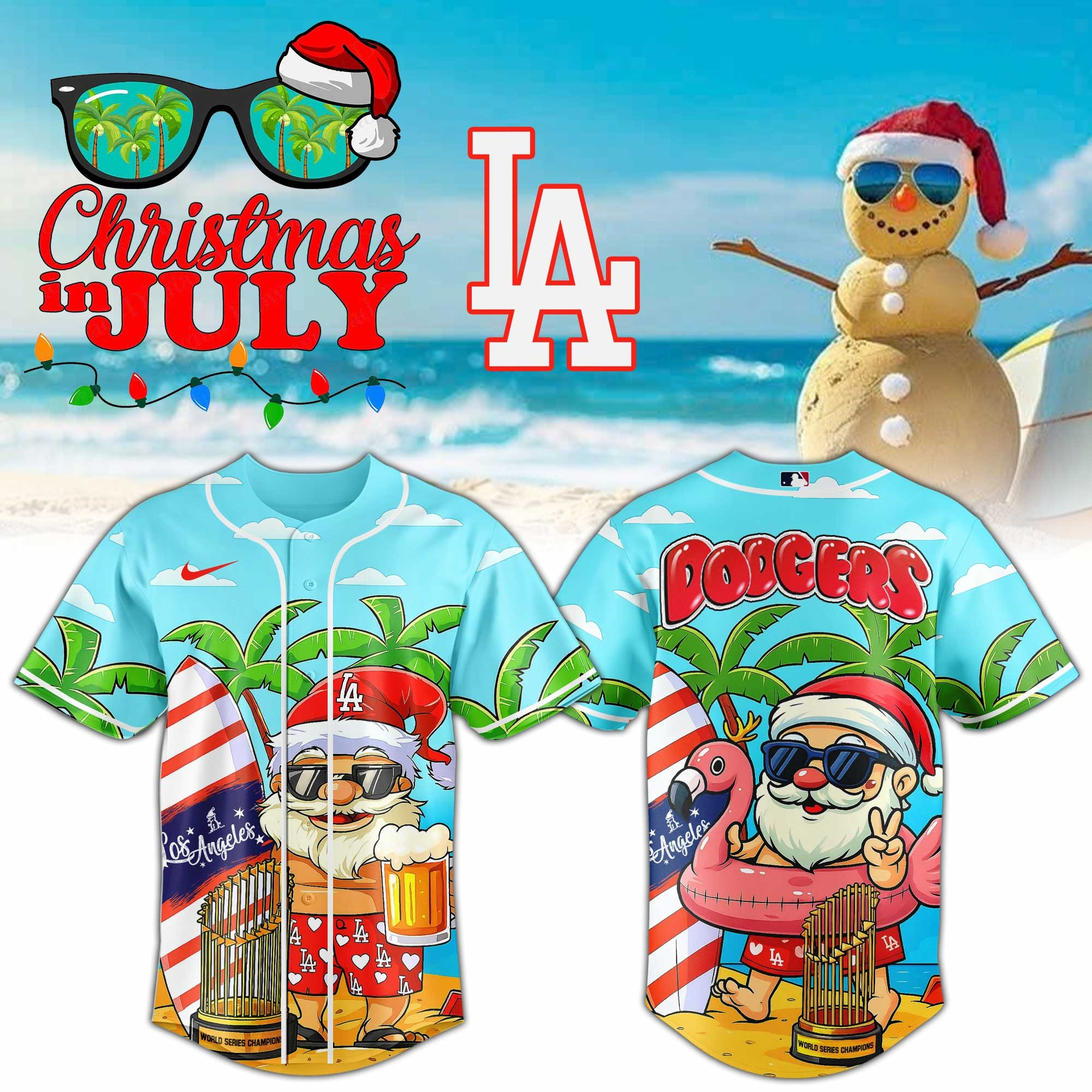 Los Angeles Dodgers x Christmas In July Jersey 2025 4Th Of July Holiday Gift Ideas