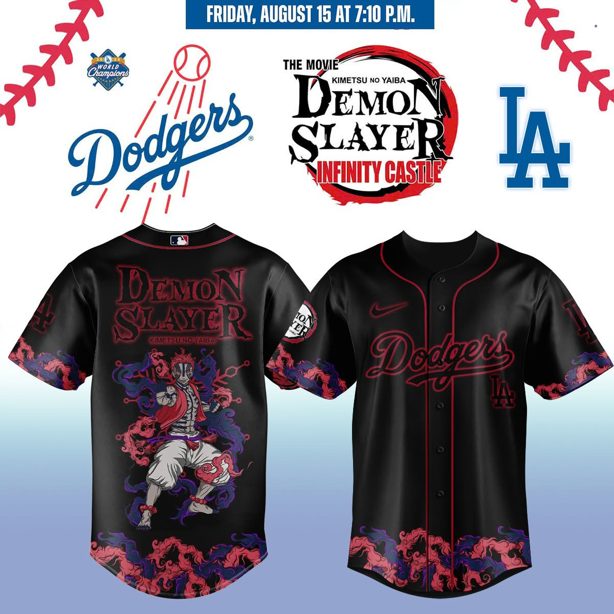 Los Angeles Dodgers X Demon Slayer Black Jersey Cool Baseball Gifts