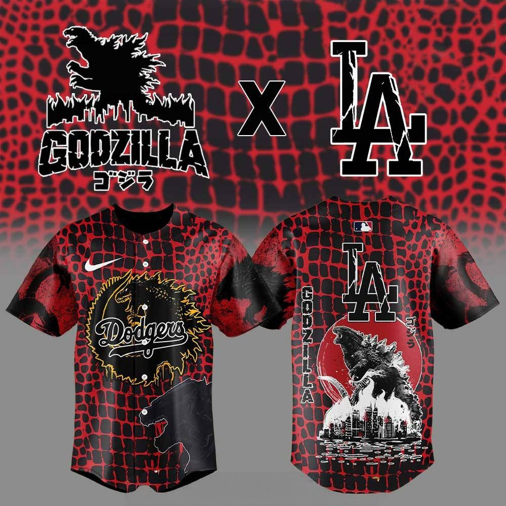 Los Angeles Dodgers x Godzilla Baseball Jersey Best Gifts For Baseball Fans