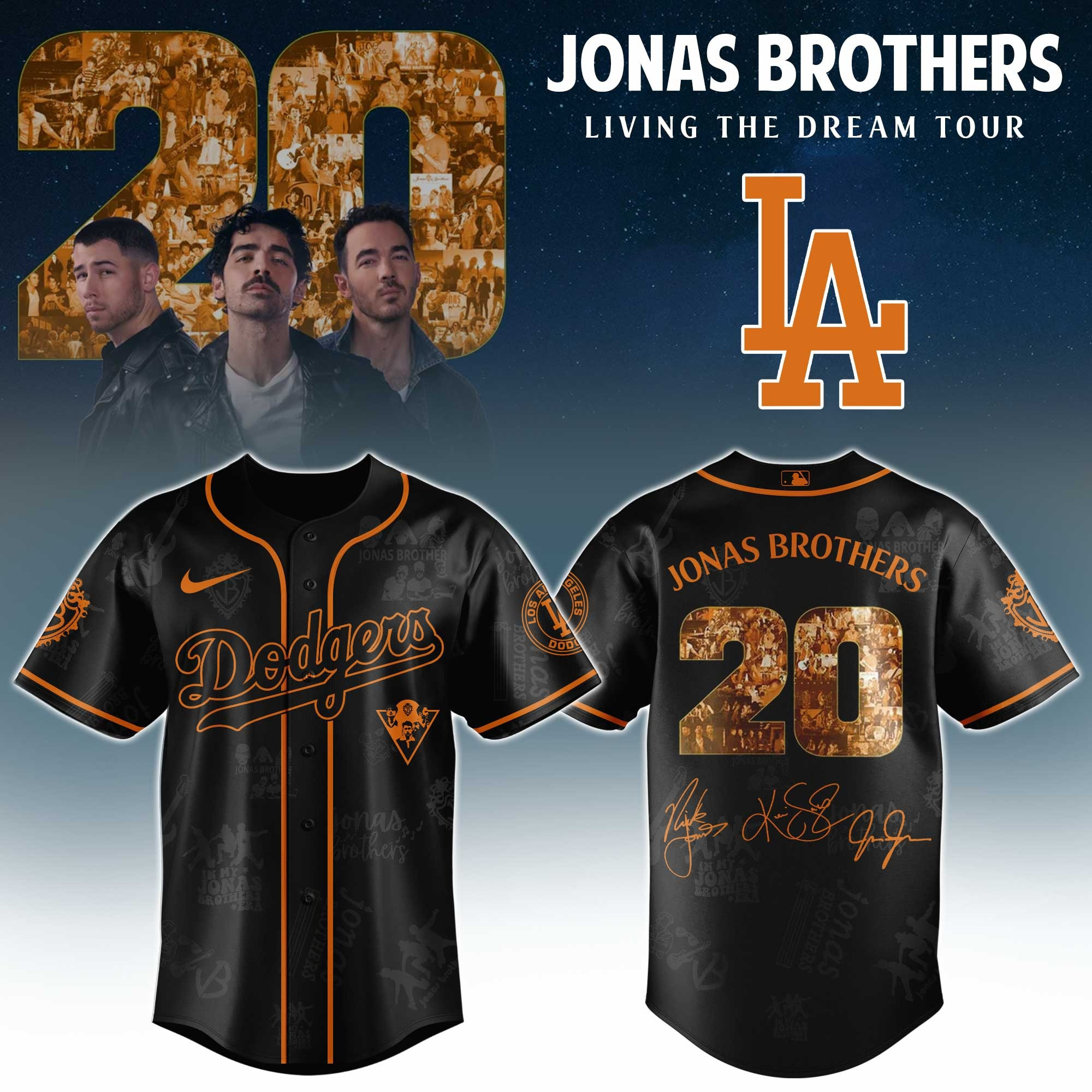 Los Angeles Dodgers X Jonas Brothers 20 Tour 2025 Jersey MLB Merch Baseball Fan Gift Ideas
