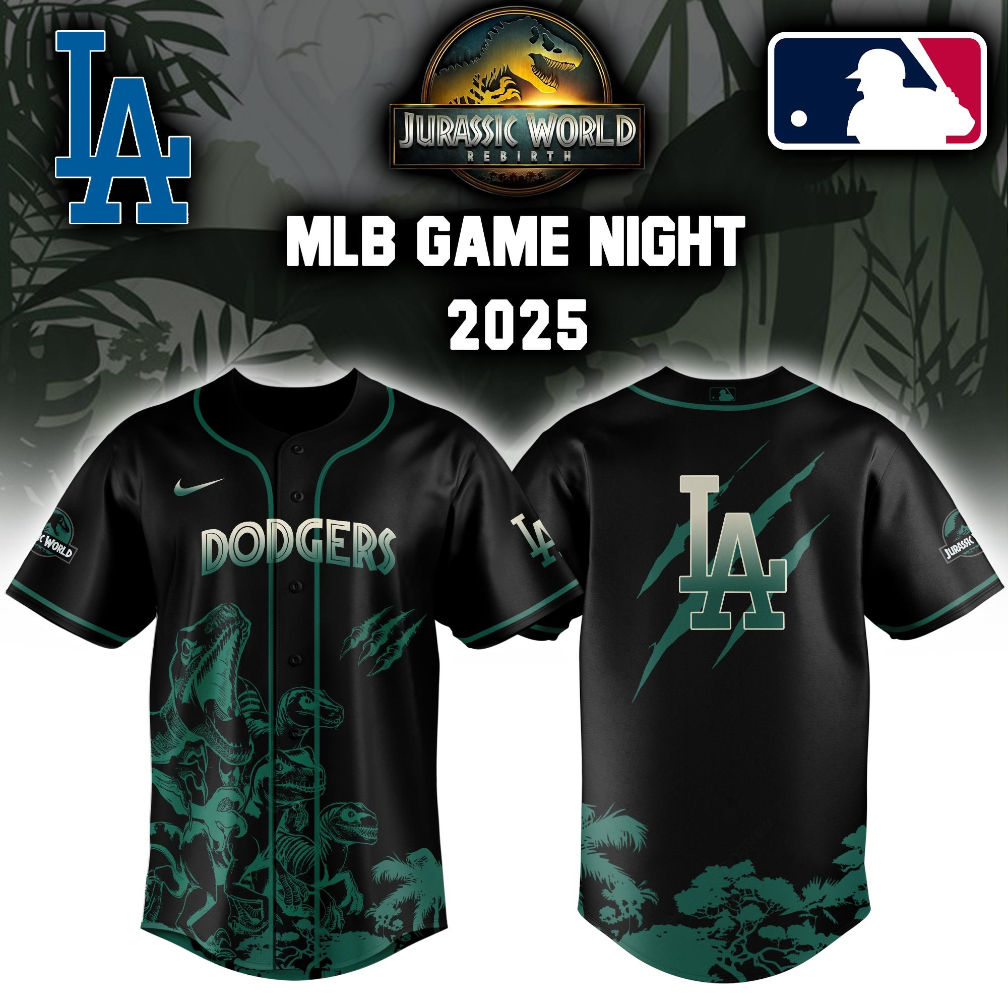 Los Angeles Dodgers x Jurassic World Baseball Jersey Gift Ideas For Baseball Fans