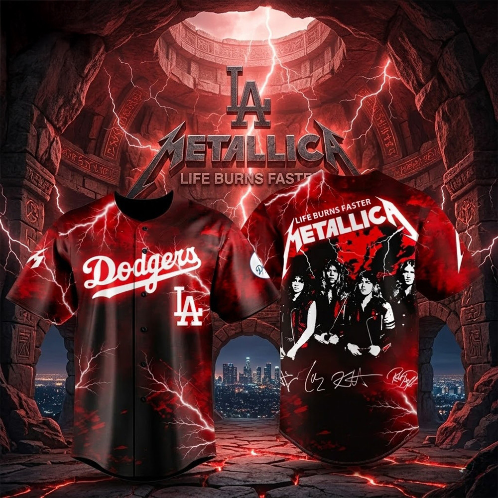 Los Angeles Dodgers x Metallica Baseball Jersey Baseball Clothes Music Lover Gift For LA Dodgers Fan
