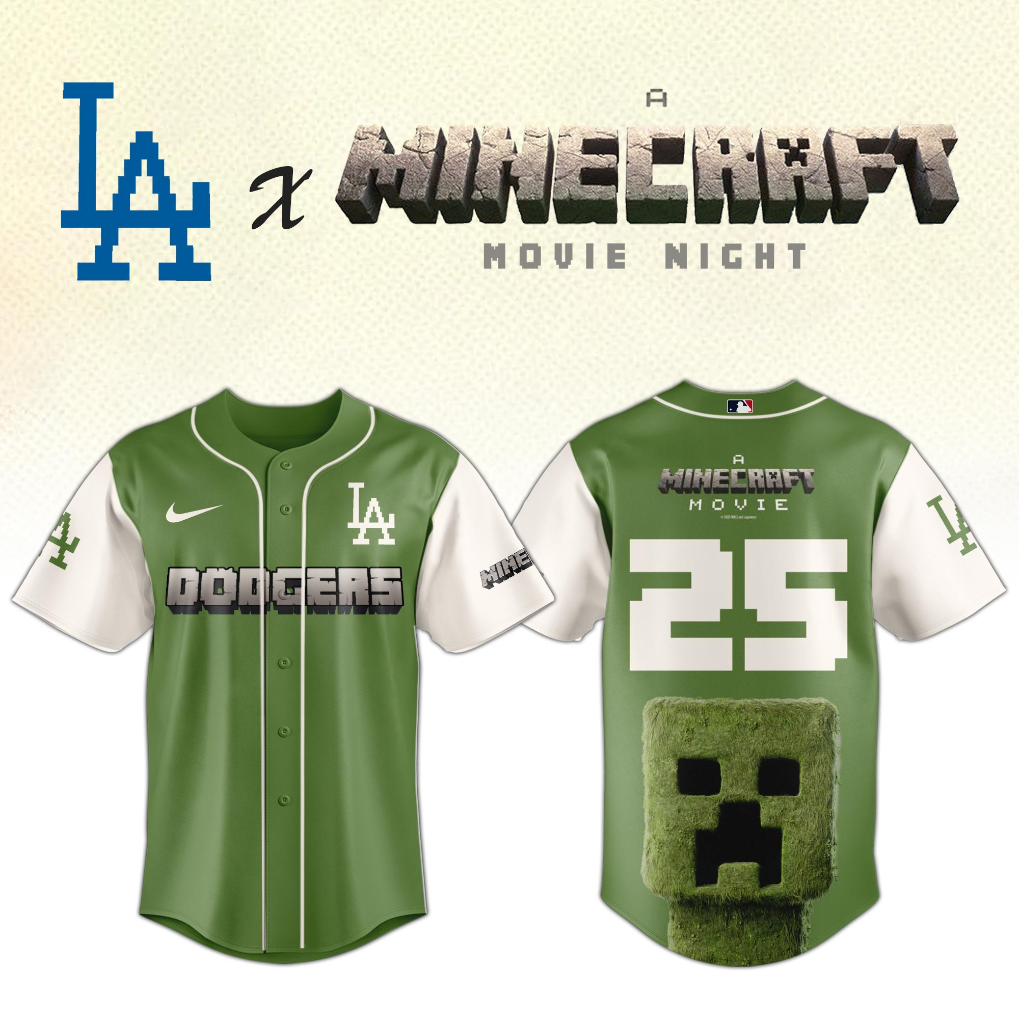 Los Angeles Dodgers x Minecraft Jersey MLB Baseball Merch Best Gifts For Minecraft Lovers