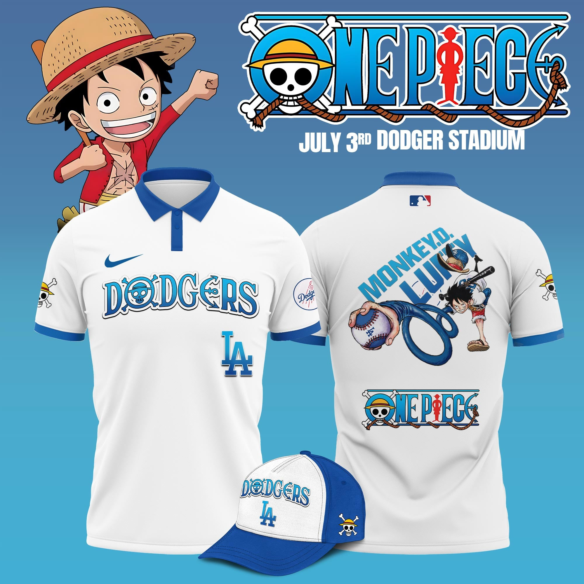 Los Angeles Dodgers x One Piece Night Game 2025 Polo Shirt Best Gifts For Baseball Fans