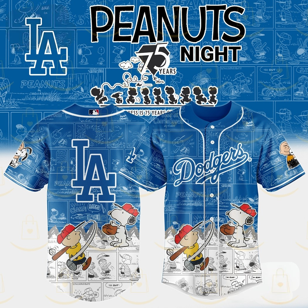 Los Angeles Dodgers x Peanuts Night 75 Years 2025 Baseball Jersey Presents For Baseball Lovers