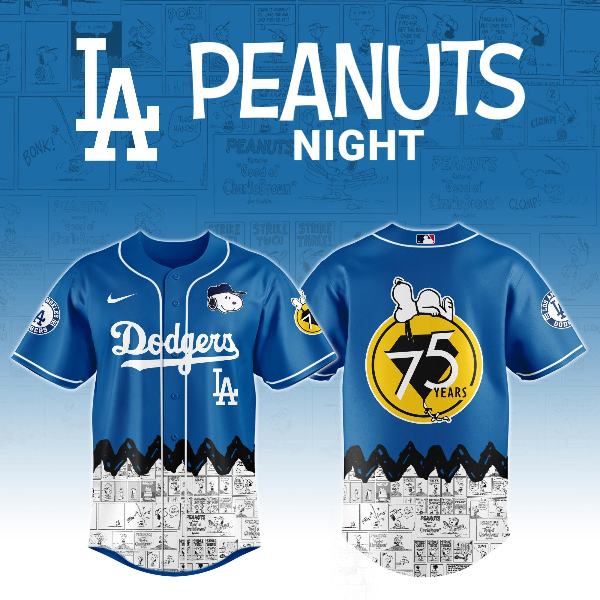 Los Angeles Dodgers x Peanuts Night Jersey 2025 Best Gifts For Baseball Fans