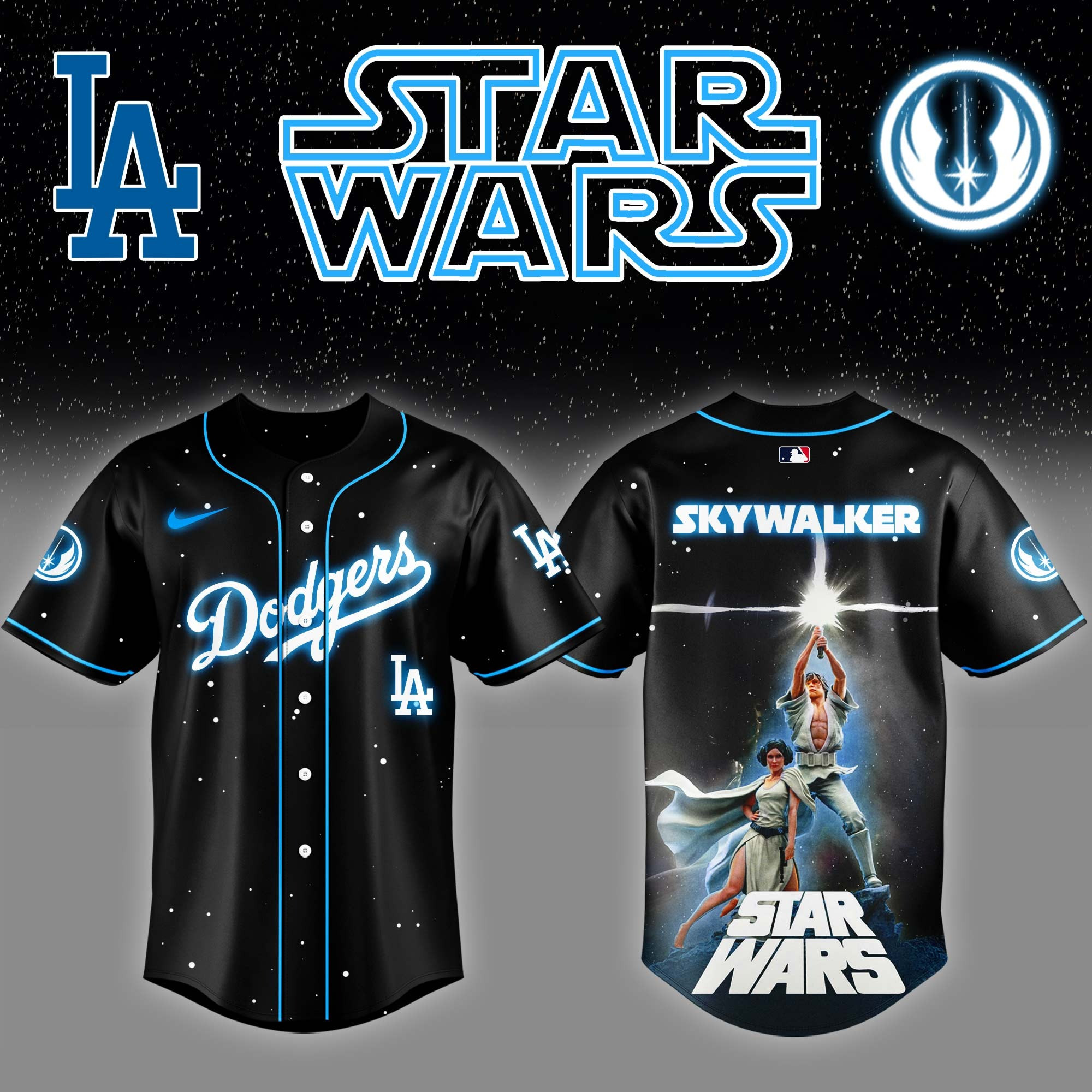 Los Angeles Dodgers x Star Wars Luke Skywalker Game Night Baseball Jersey Cool Gifts For Fans