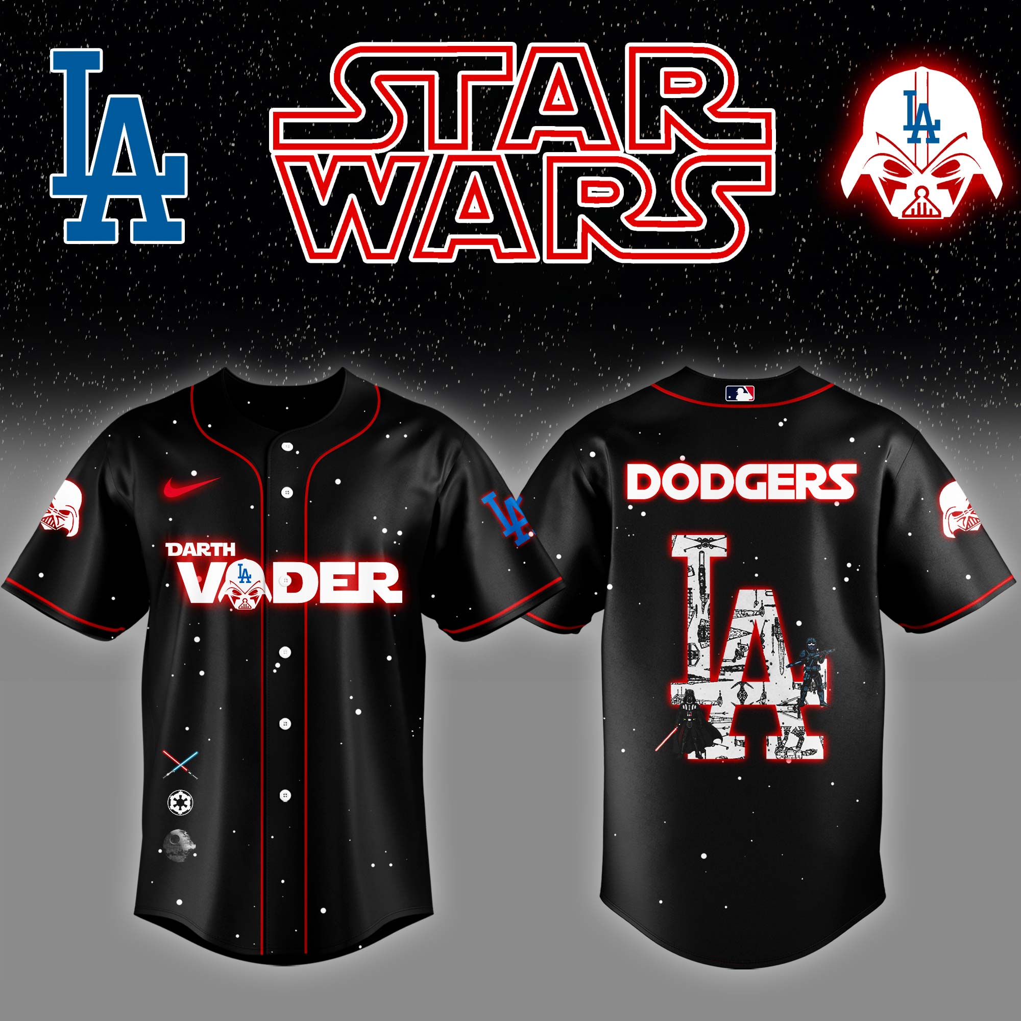 Los Angeles Dodgers x Stars Wars Darth Vader Night Baseball Jersey Baseball Coach Gift Ideas