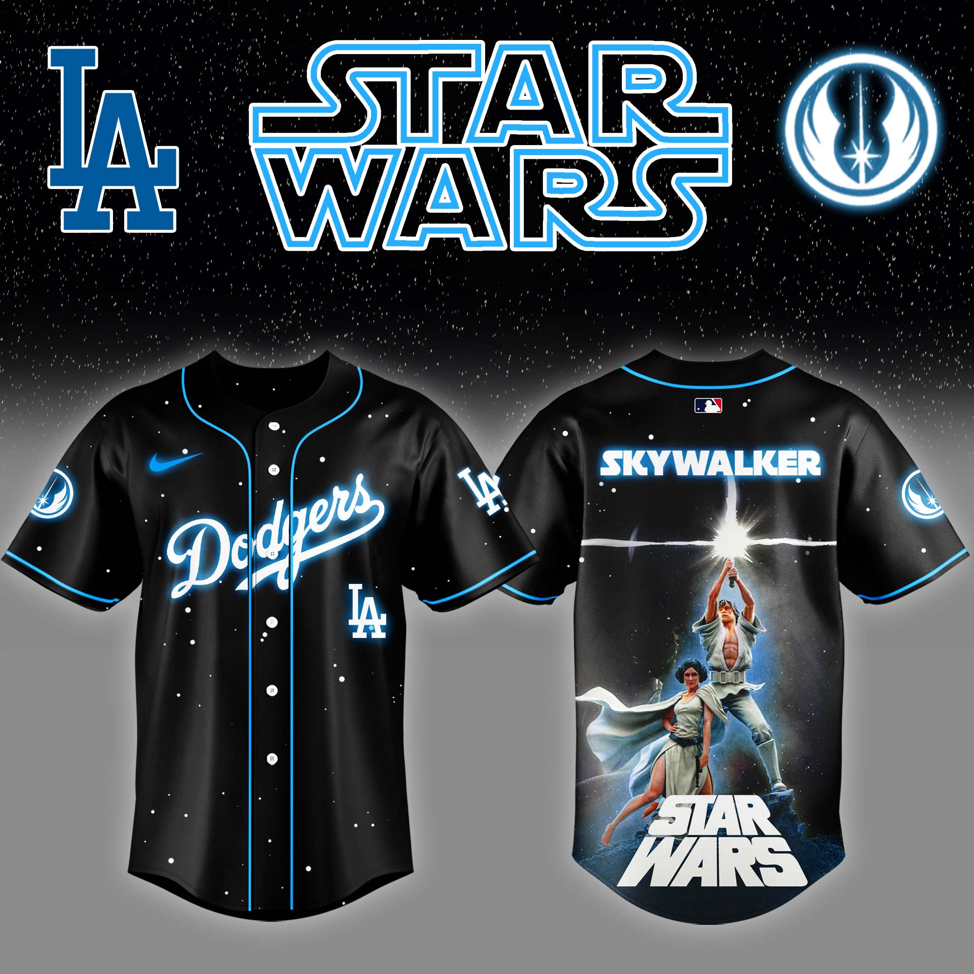 Los Angeles Dodgers x Stars Wars Luke Skywalker Game Night Baseball Jersey Unique Baseball Gifts