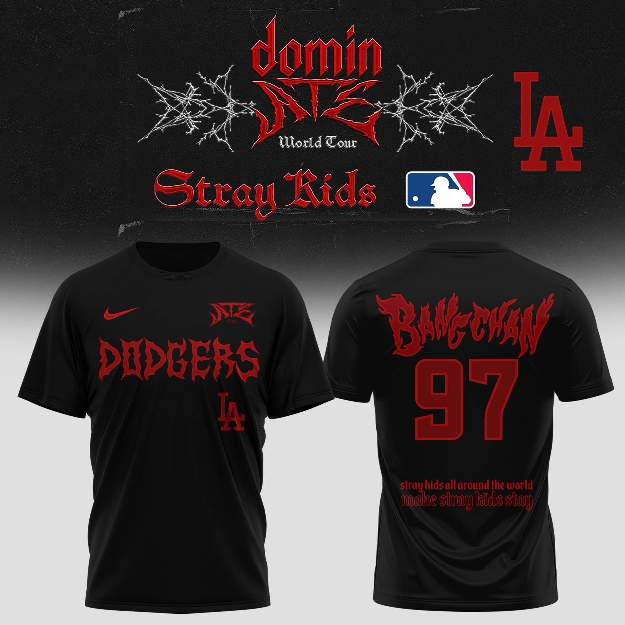 Los Angeles Dodgers x Stray Kids Dominate World Tour 2025 T-Shirt Baseball Fan Merch