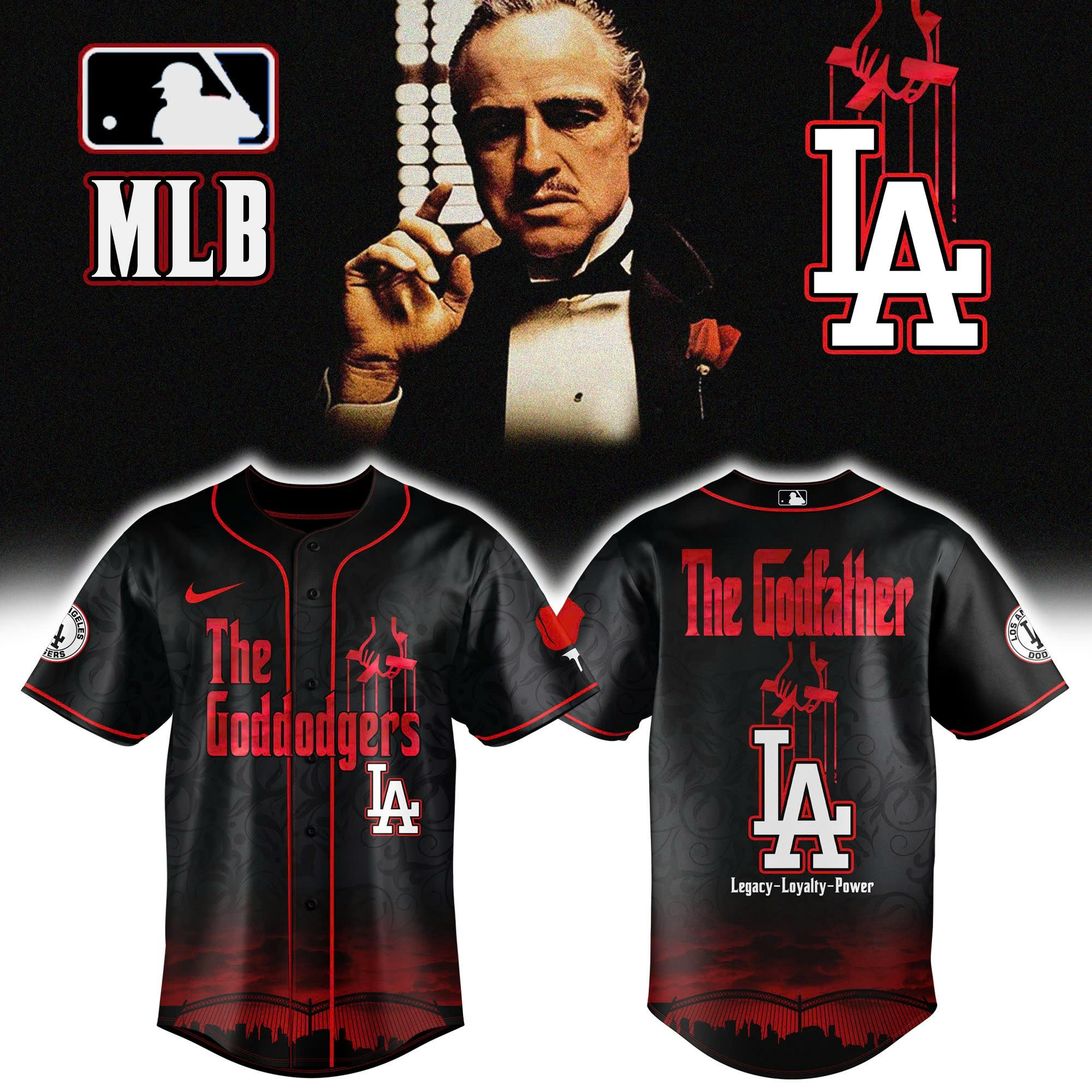 Los Angeles Dodgers x The Godfather Baseball Jersey Best Gifts For Baseball Fans