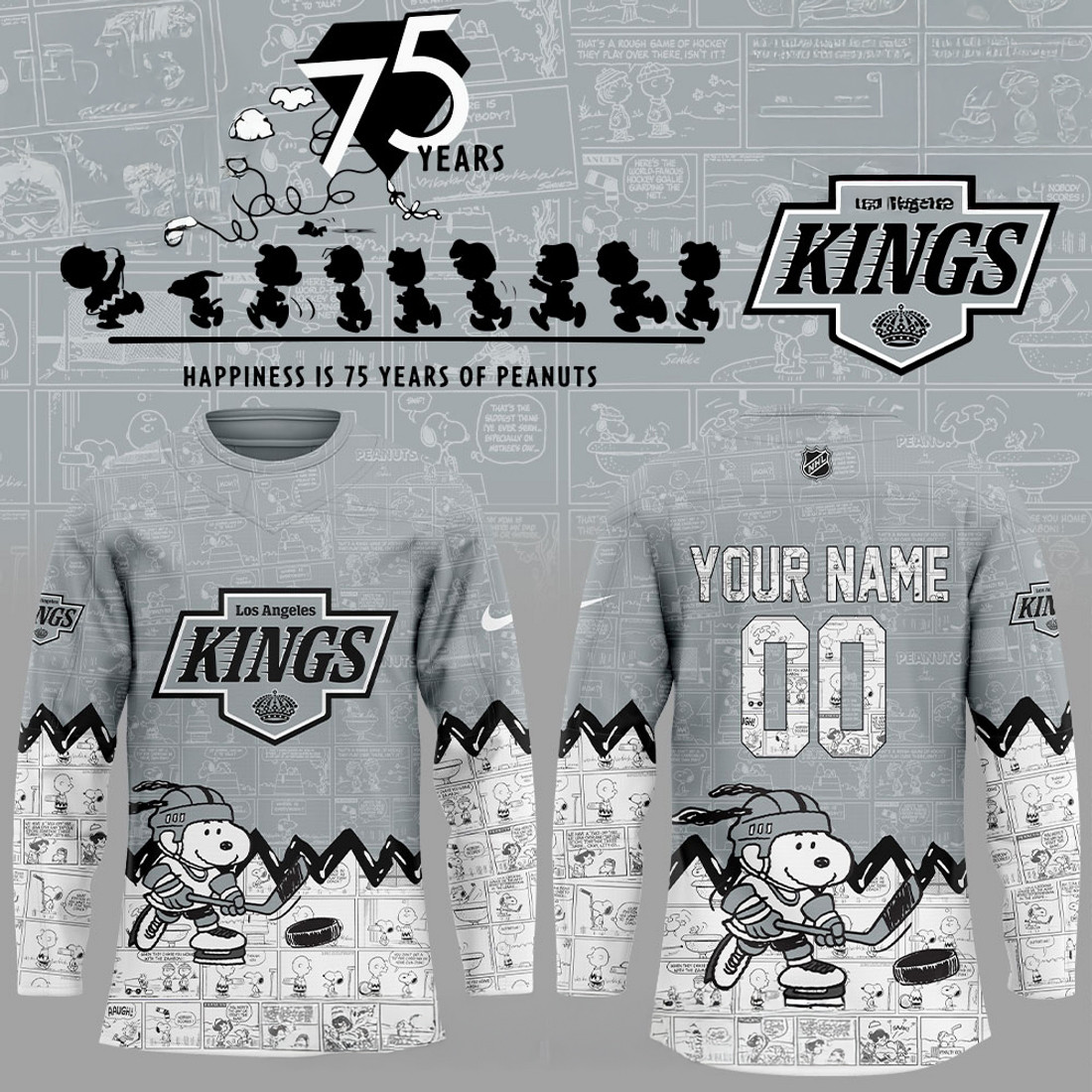 Los Angeles Kings 75th Anniversary of Peanuts Hockey Jersey Gift For Hockey Fans